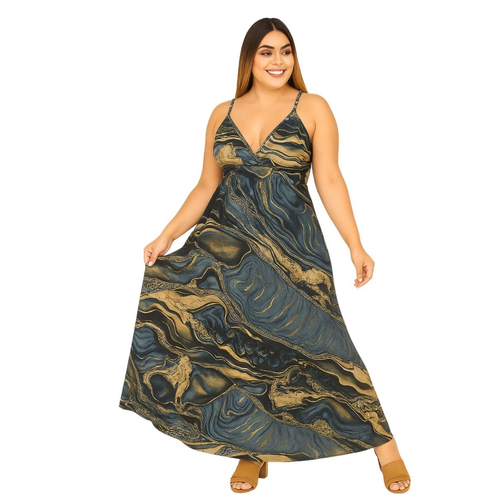 Vestido Longo Indiano FMF Estampa Linha Premium Azul