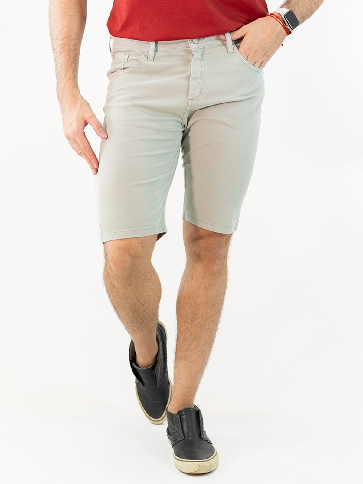 Bermuda Masculina Skinny Sarja Tons Neutros Elastano Anticorpus