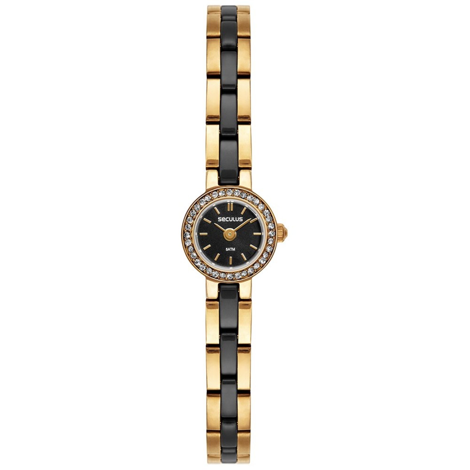 Relógio Feminino Seculus Cerâmica Cristais Dourado Seculus