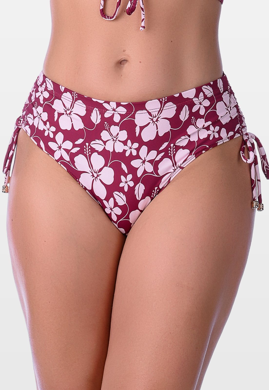 Calcinha Summer Soul Cintura Baixa Com Amarração Floral Vermelho