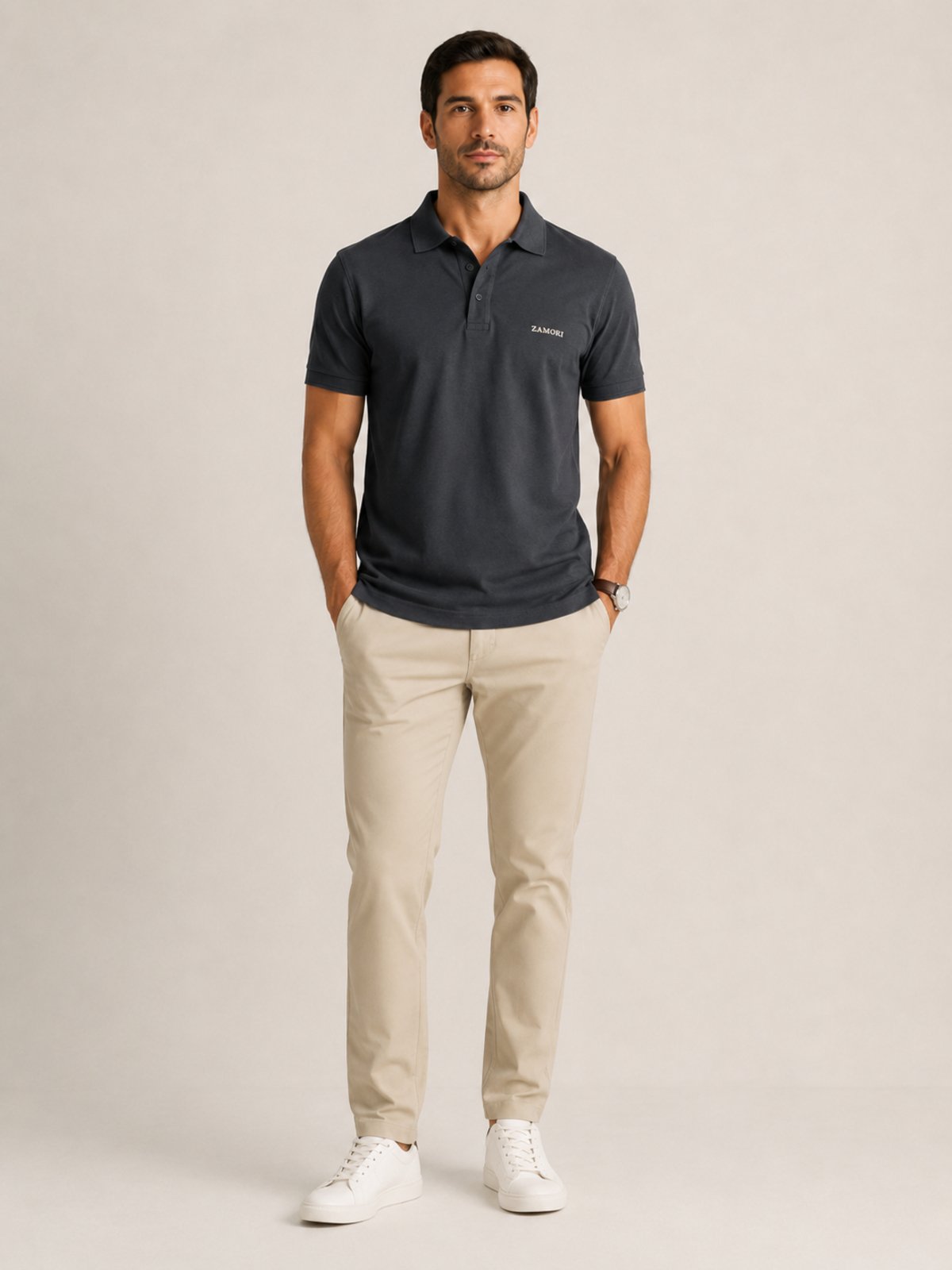 Camisa Polo Lisa Manga Curta Em Piquet Masculina