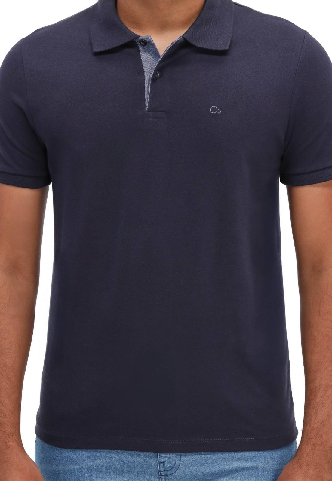 Camisa Polo Basica Ogochi Slim Fit Azul Marinho