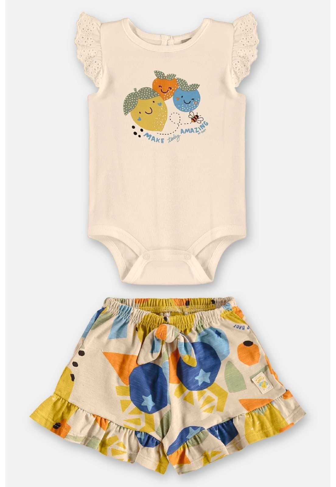 Infantil – Conjunto Body e Short Menina Up Baby Bege