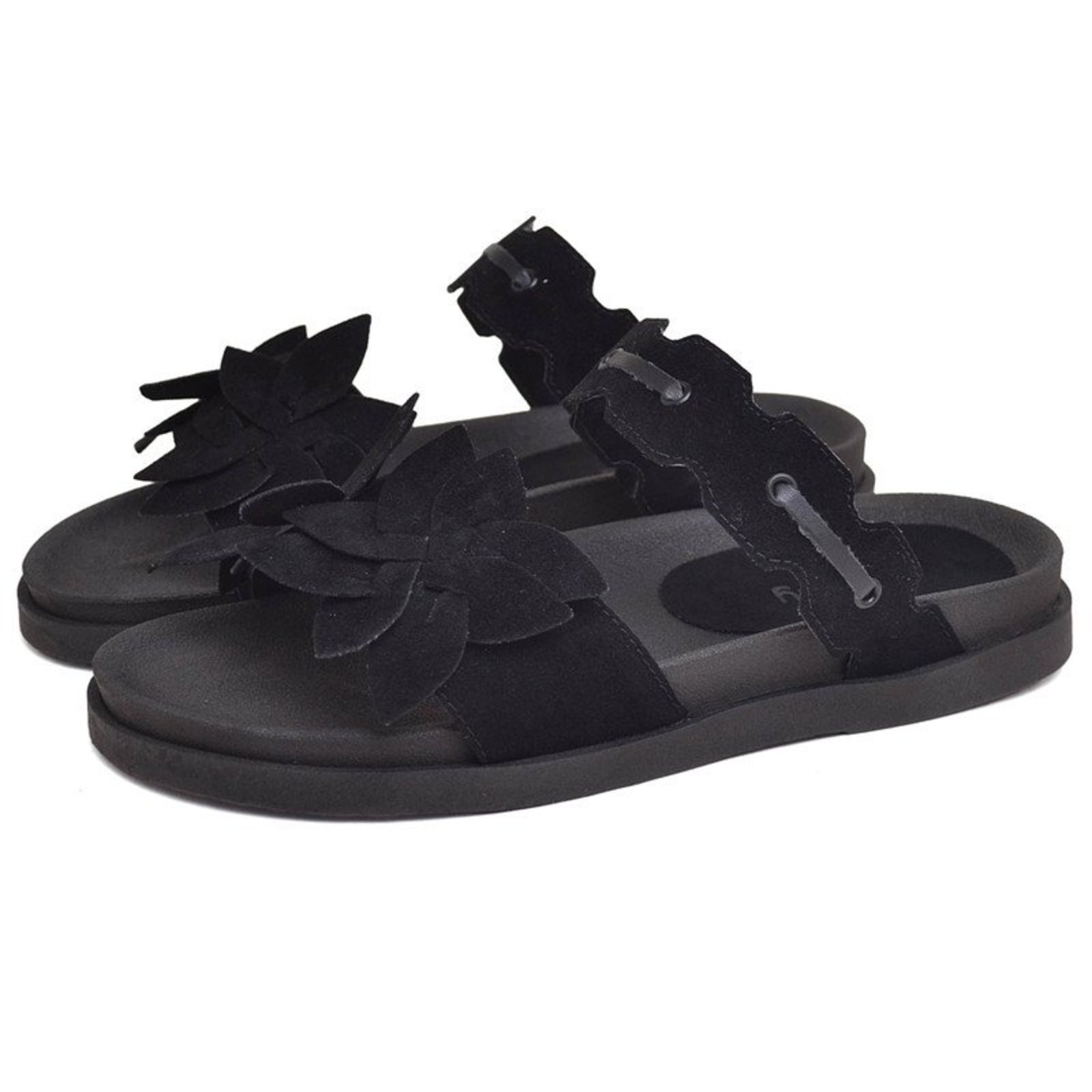 Sandália Feminino Flat Camurça Detalhes Em Flores DUBUY 2098FG