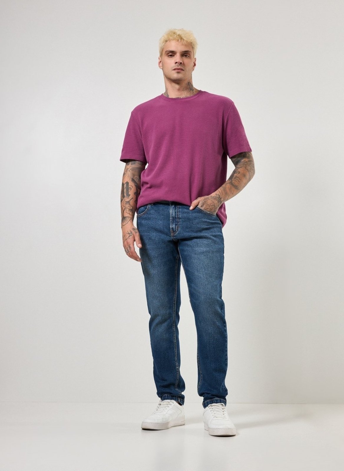 Calça Slim Em Jeans Escuro
