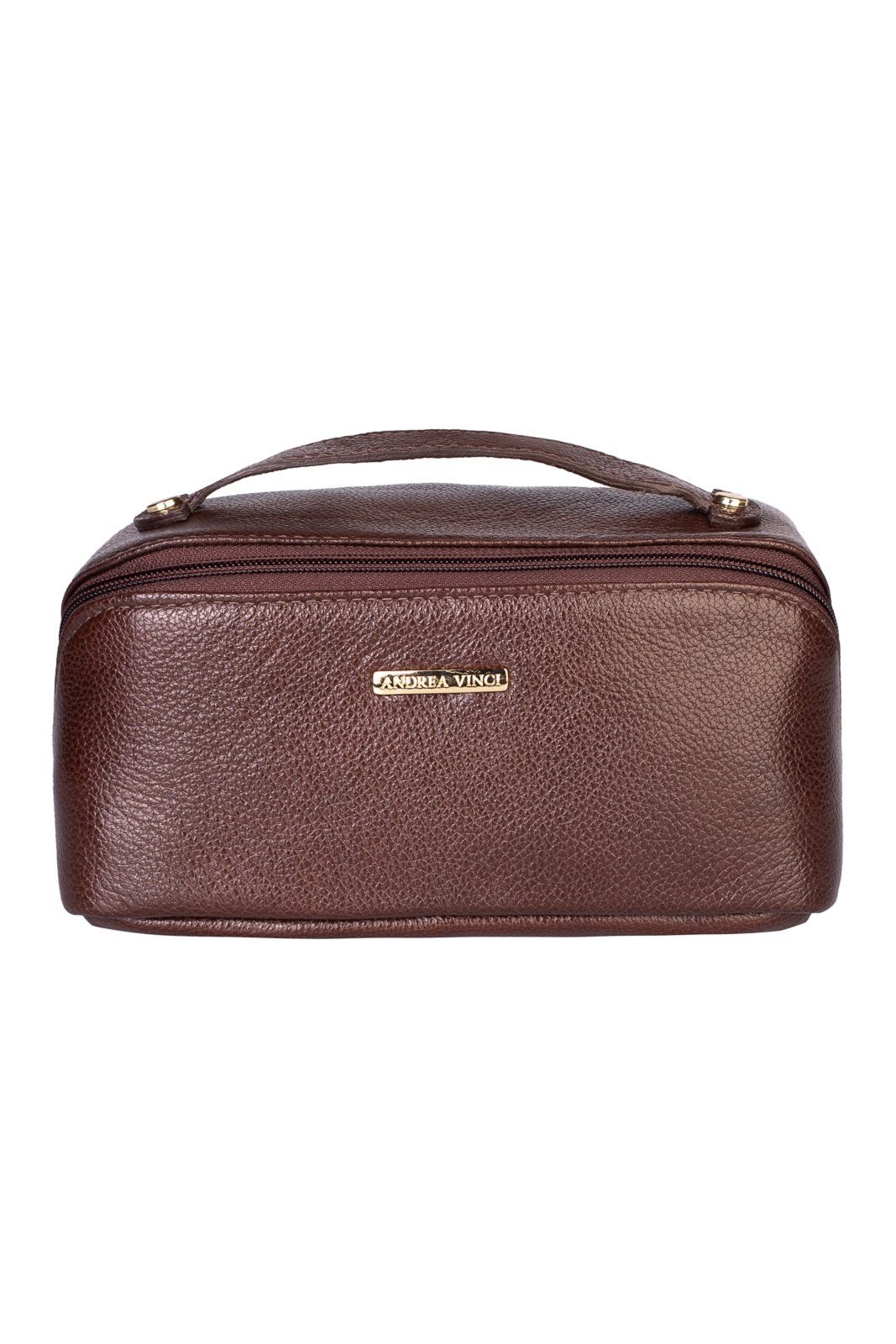 Necessaire de couro liso Athena 11x25x12,5cm - Café
