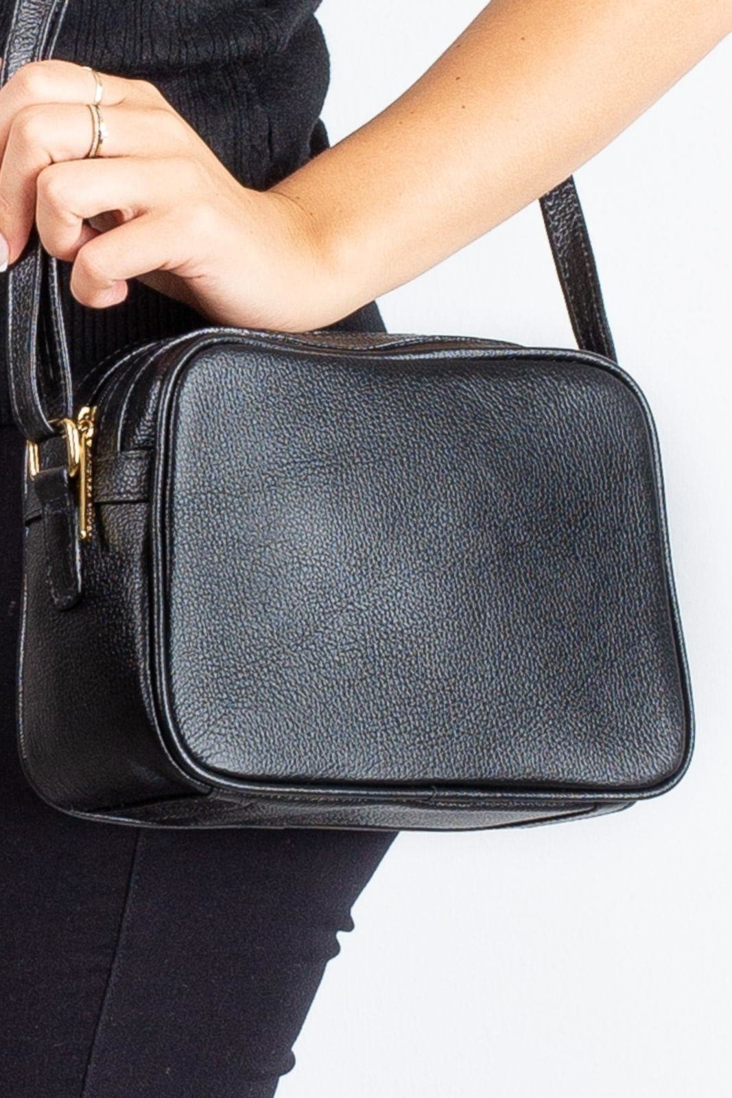 Bolsa quadrada pequena de couro liso Diana – Preto