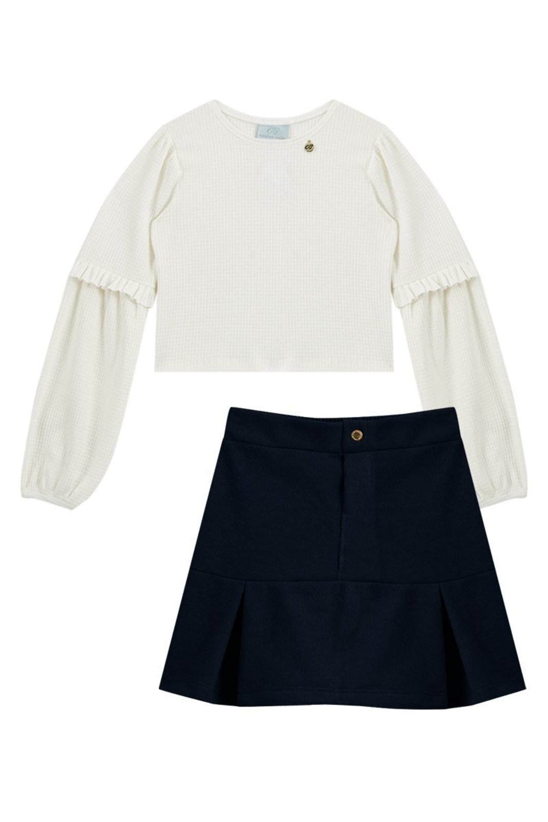 Infantil - Conjunto Blusa Off Texturizada e Saia Preto