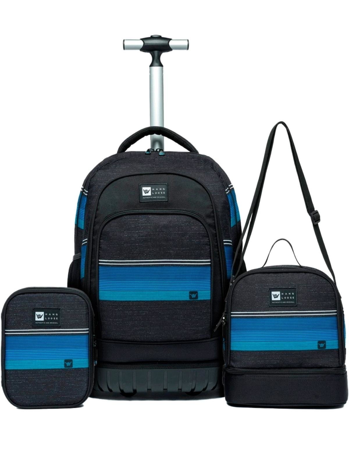 Infantil - Kit Mochila Masculina Hang Loose Juvenil Reforçada Escolar Preto