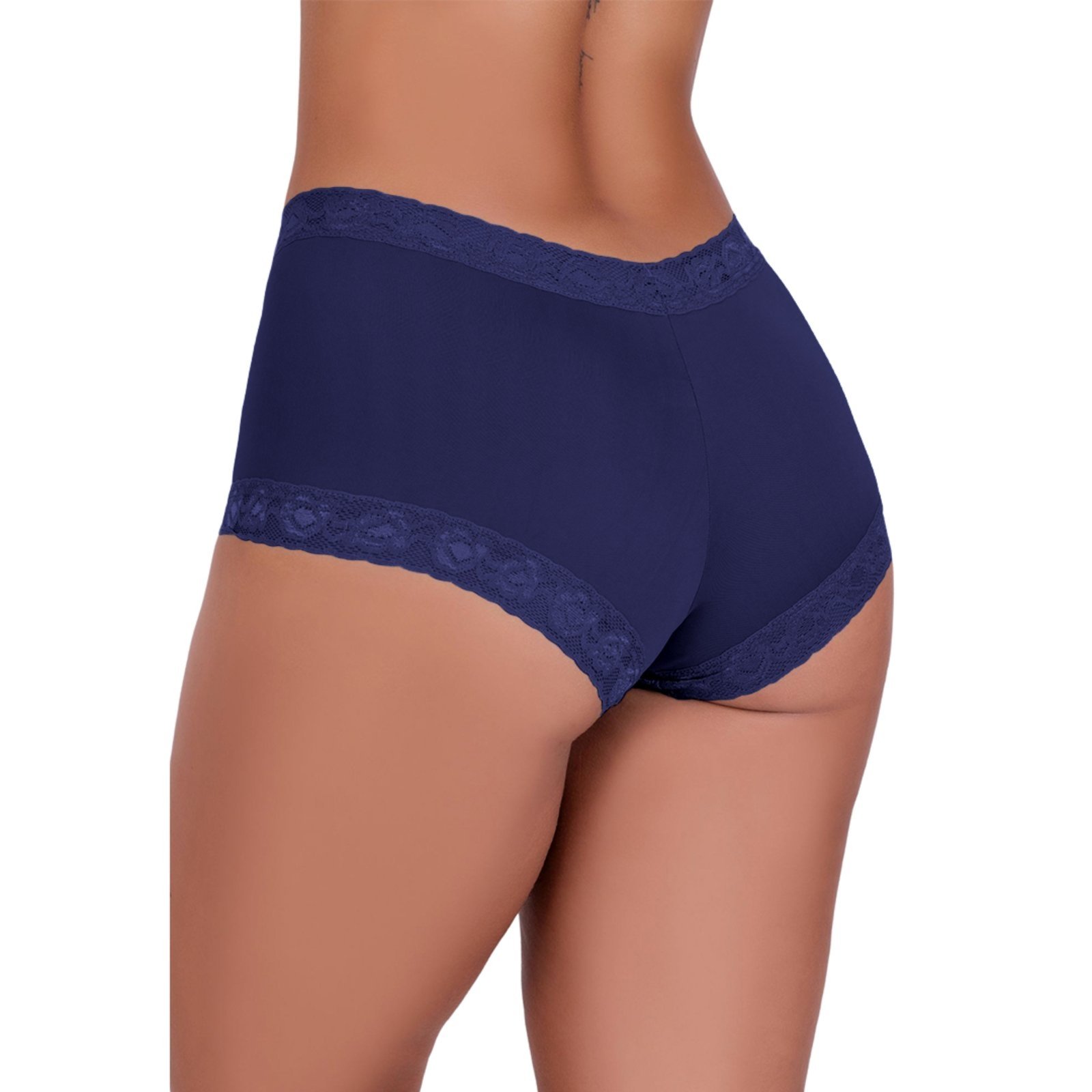 Vista 3 Tanga Gabi Lingerie Shortinho Poliamida Cintura Alta Detalhes em Renda Sensual Marinho azul marinho Gabi Lingerie azul marinho