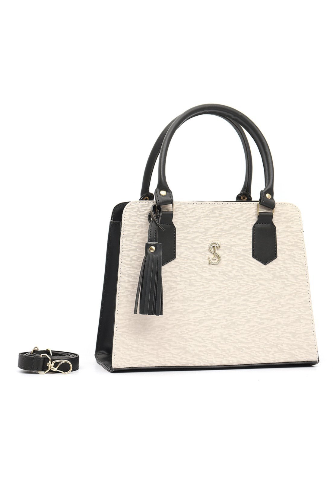 Bolsa Transversal Tote Selten Preto e Creme