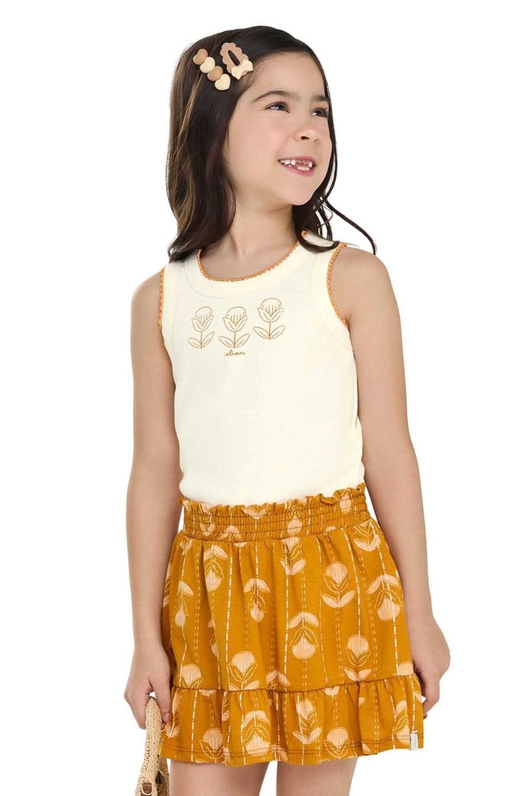 Infantil - Conjunto Menina Ribana Floral Elian Bege