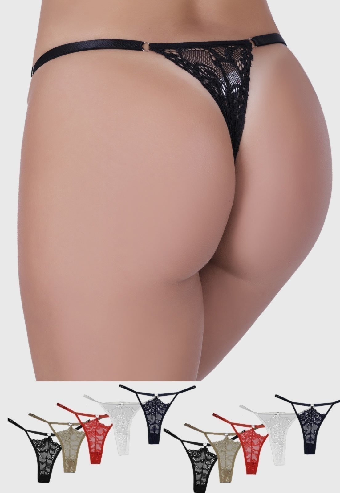 Vista 3 Kit 10 Calcinhas Fio Dental St Madame Detalhe Renda multicolorido St Madame multicolorido