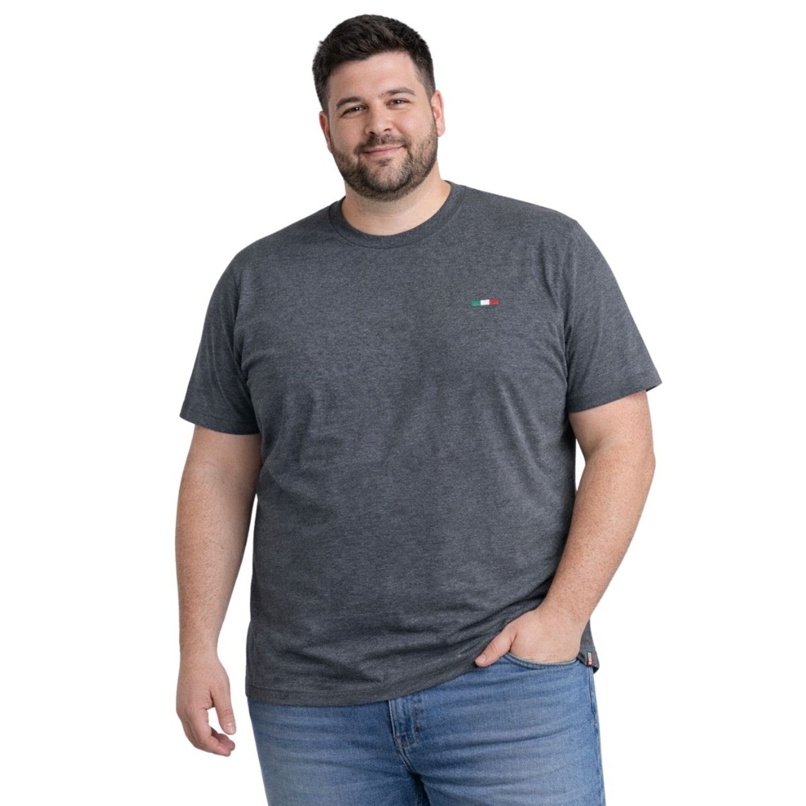 Camiseta Plus Size Masculina Industrie Básica Premium Chumbo Algodão Bordado Marfim