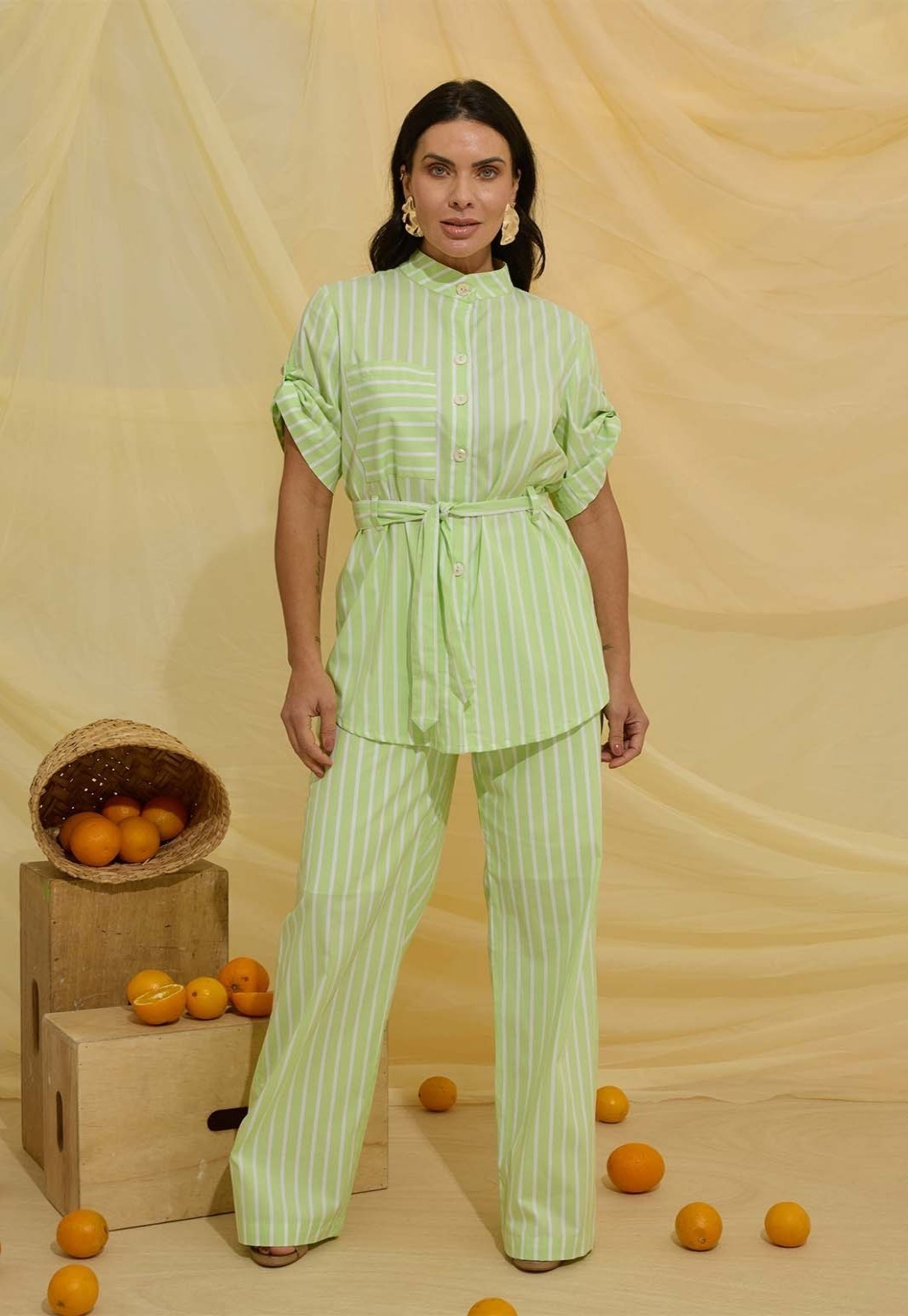 Conjunto de Calça e Camisa Listrada Verde