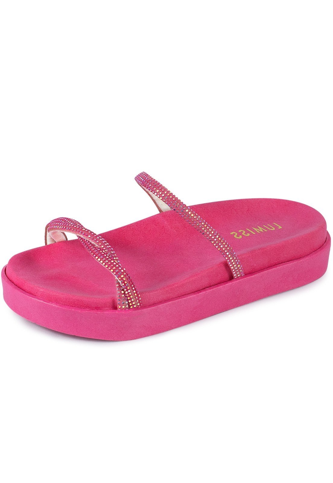 Sandália Papete Feminina Lumiss Flatform Tiras Strass Pink