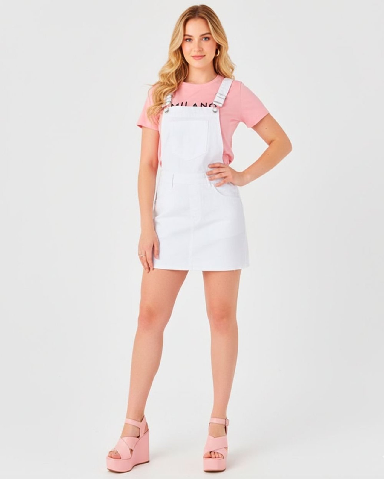 Jardineira Feminina Shorts Saia com Barra a Fio 22442 Branco Consciência