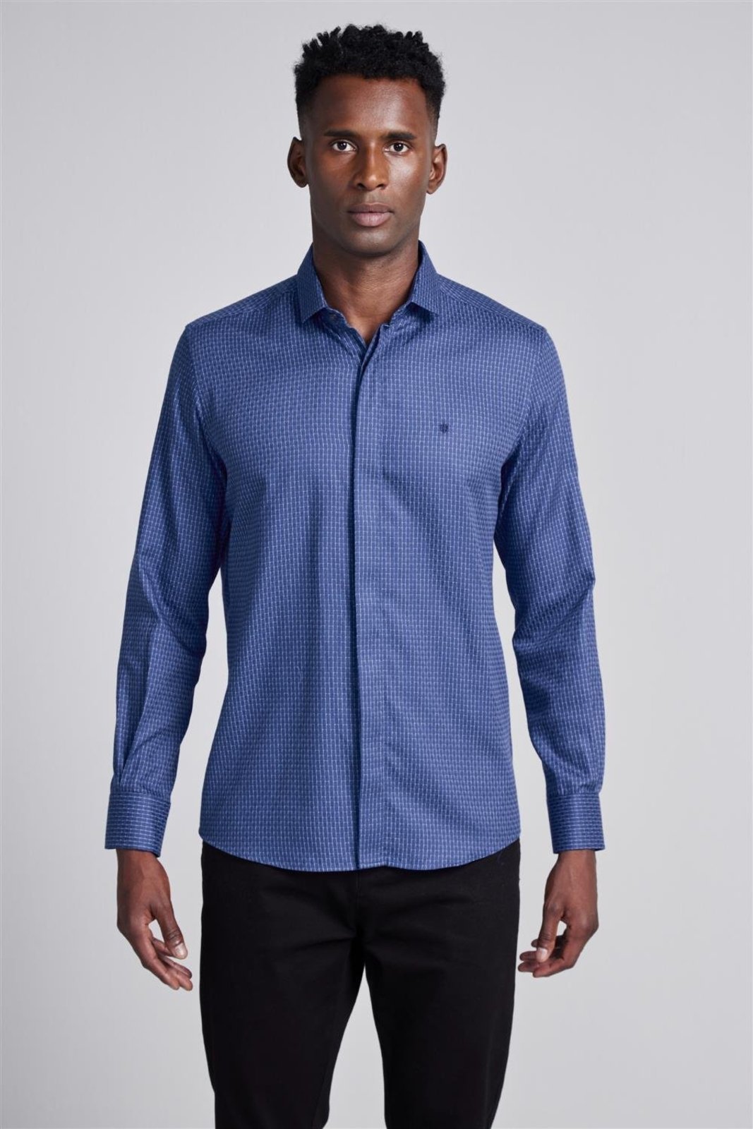 HIGHSTIL Camisa Algodão Egípcio Slim FIt Listrada - Azul Médio