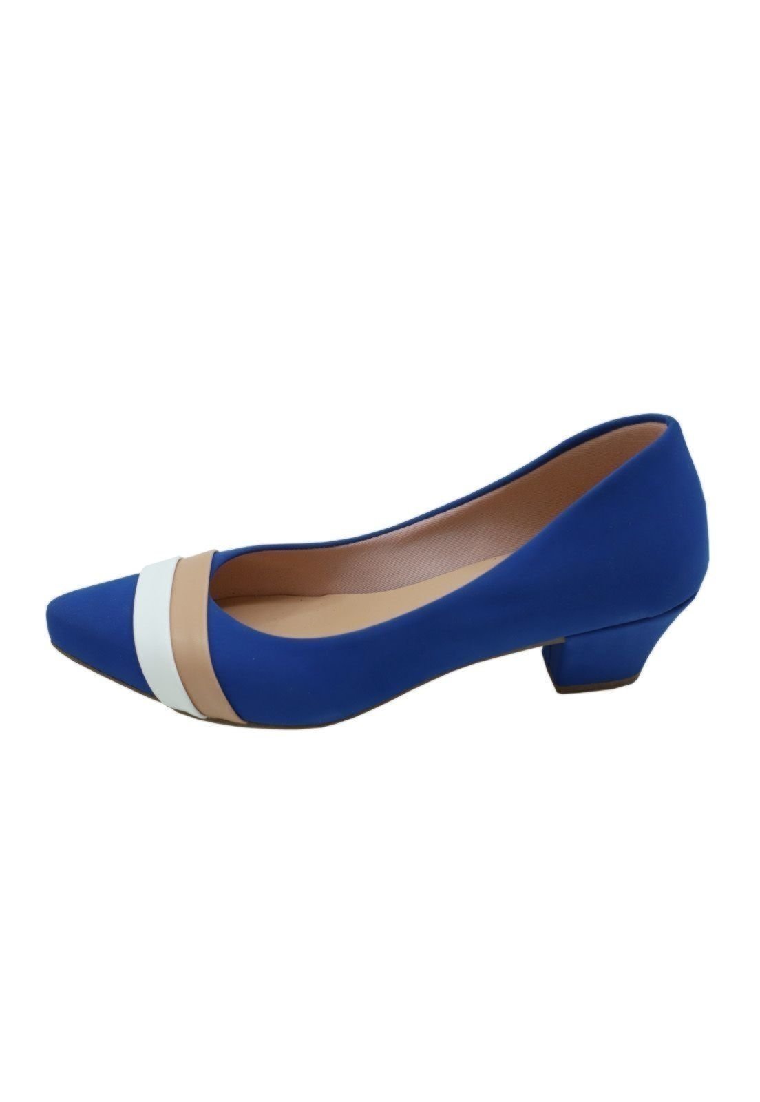 Scarpin Feminino Bico Fino Donna Santa Salto Baixo Azul