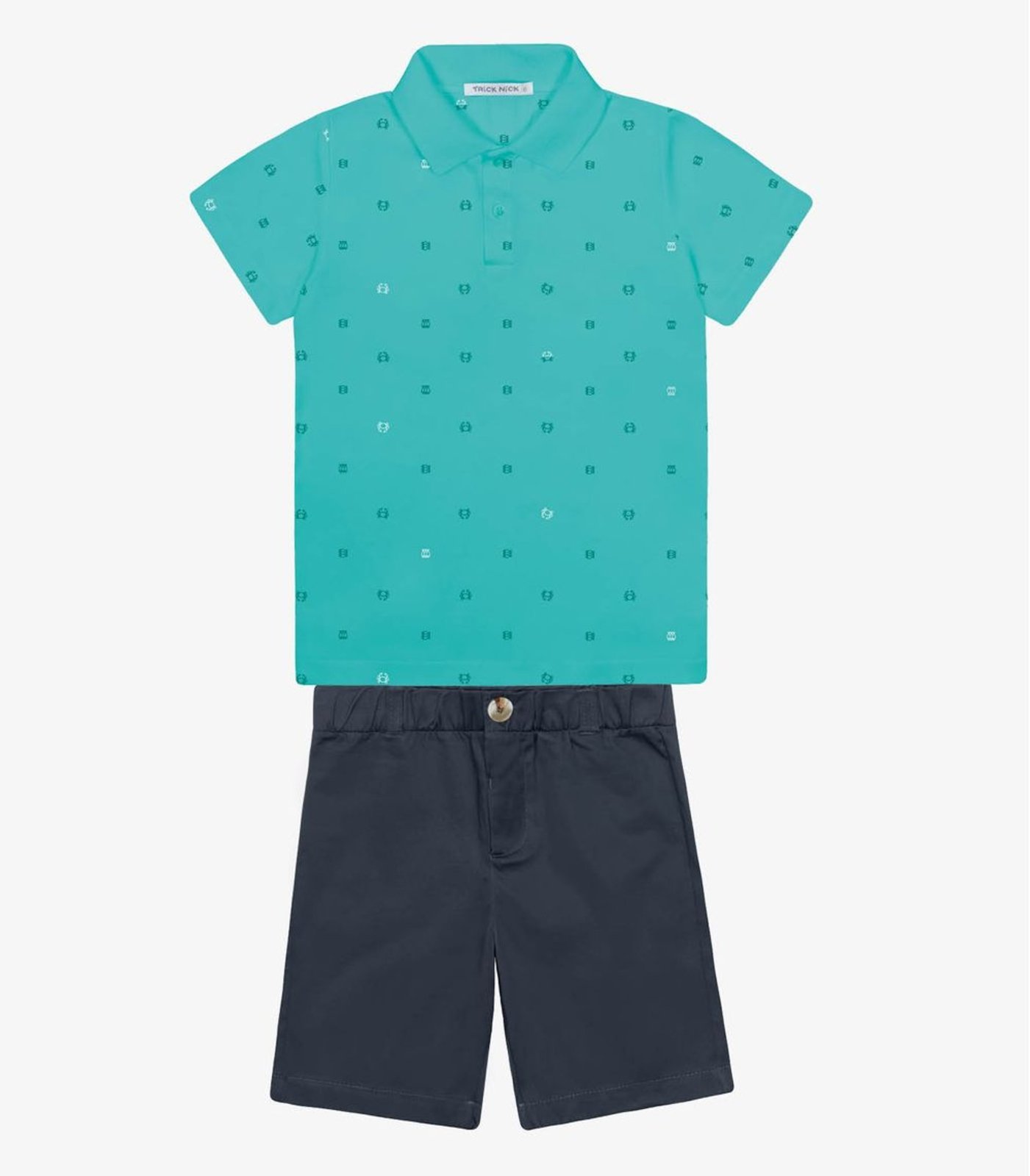 Vista 3 Infantil - Conjunto Polo Com Bermuda Trick Nick azul Trick Nick azul