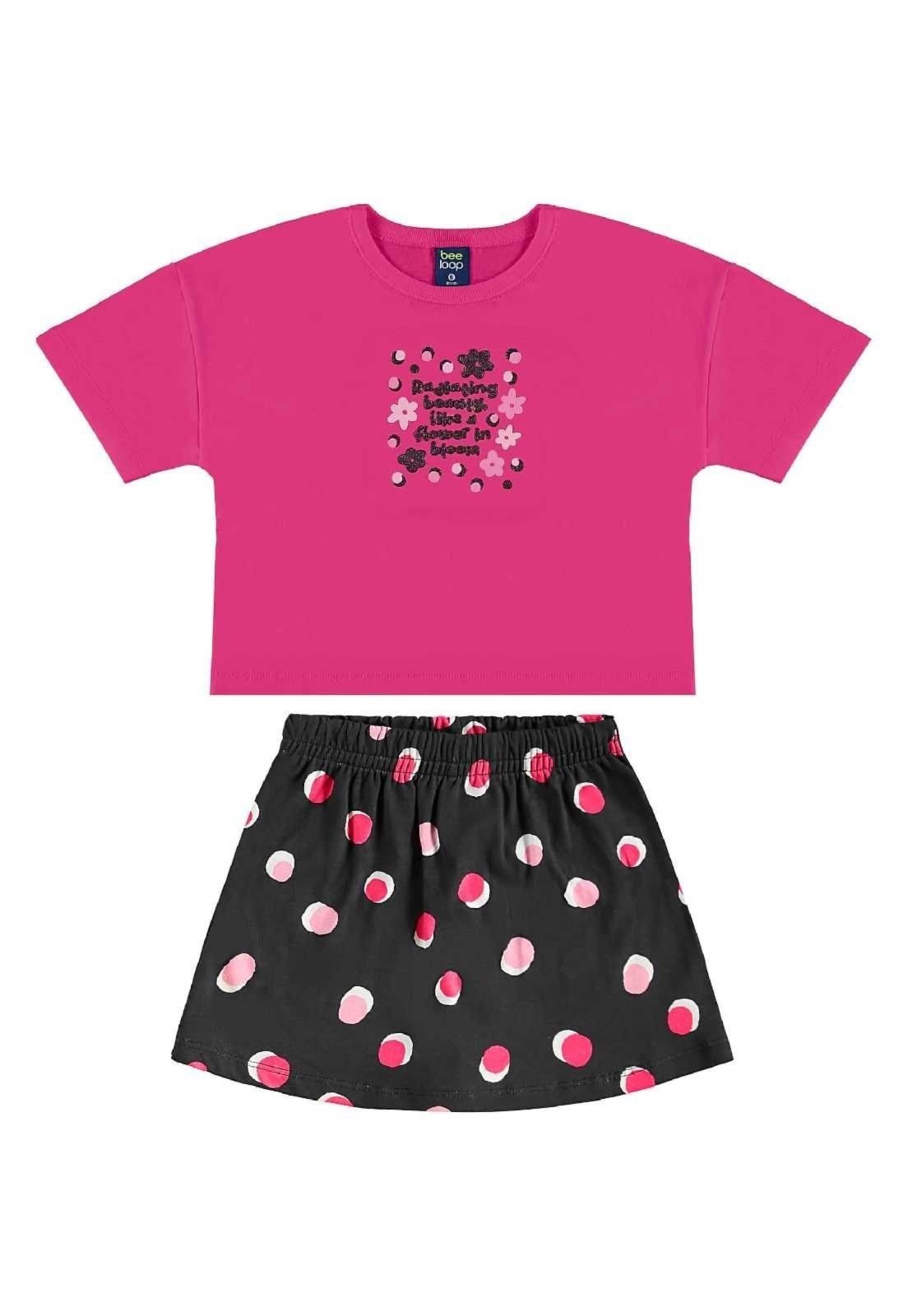 Infantil – Conjunto Cropped e Short-Saia Bee Loop Rosa