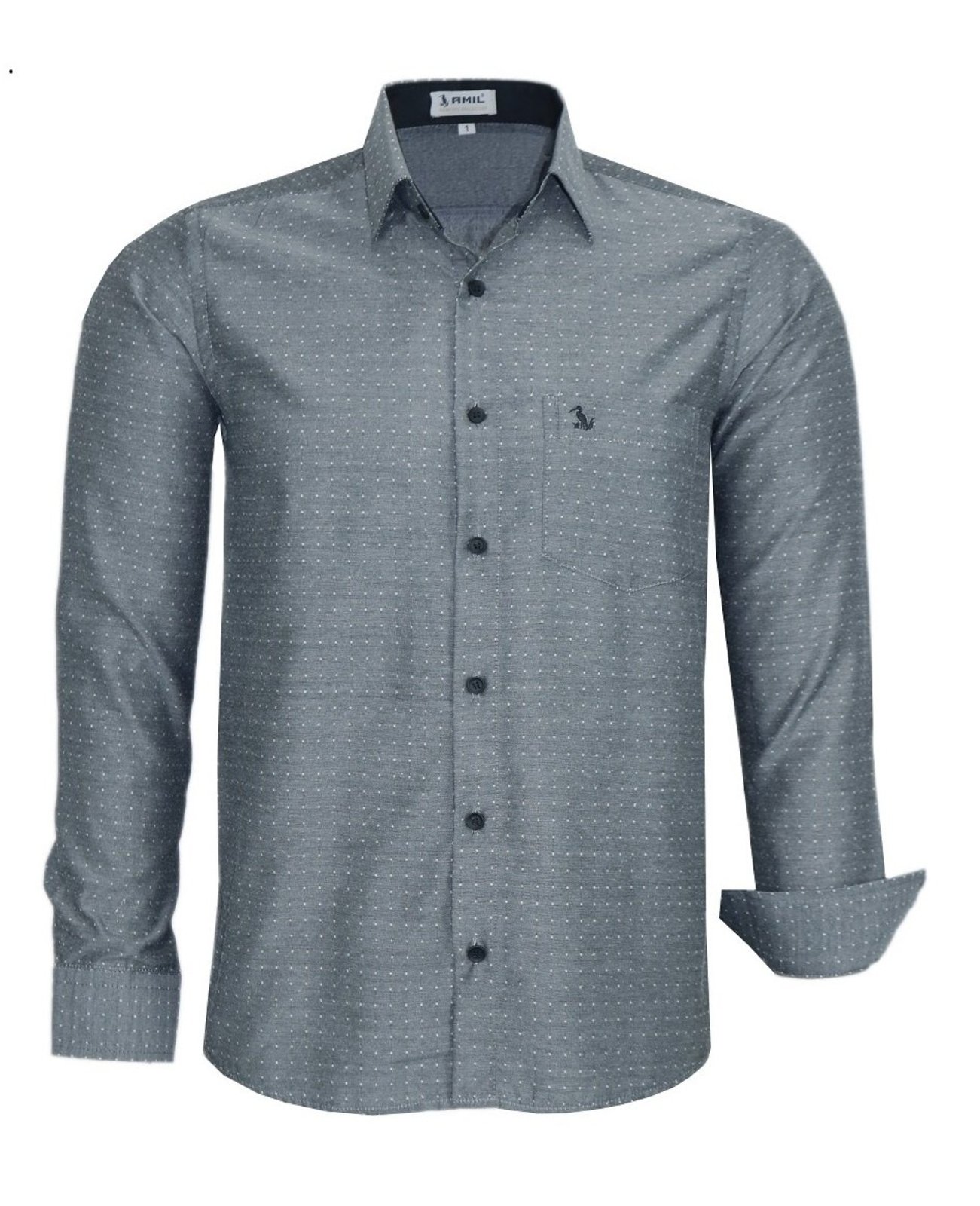 Camisa Social Amil Comfort Market Com Bolso Estampado Misto Macia e Fresca Chumbo