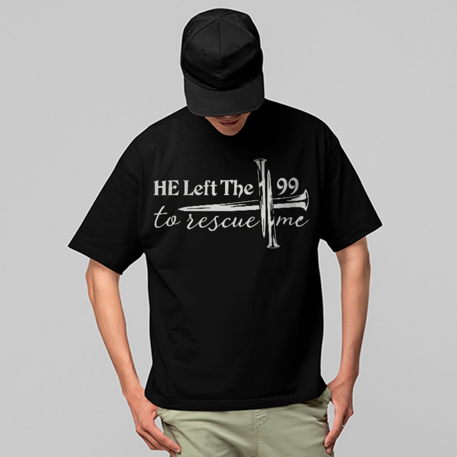 Camiseta Oversized Fé Cristã He Left The 99 Unissex Preto