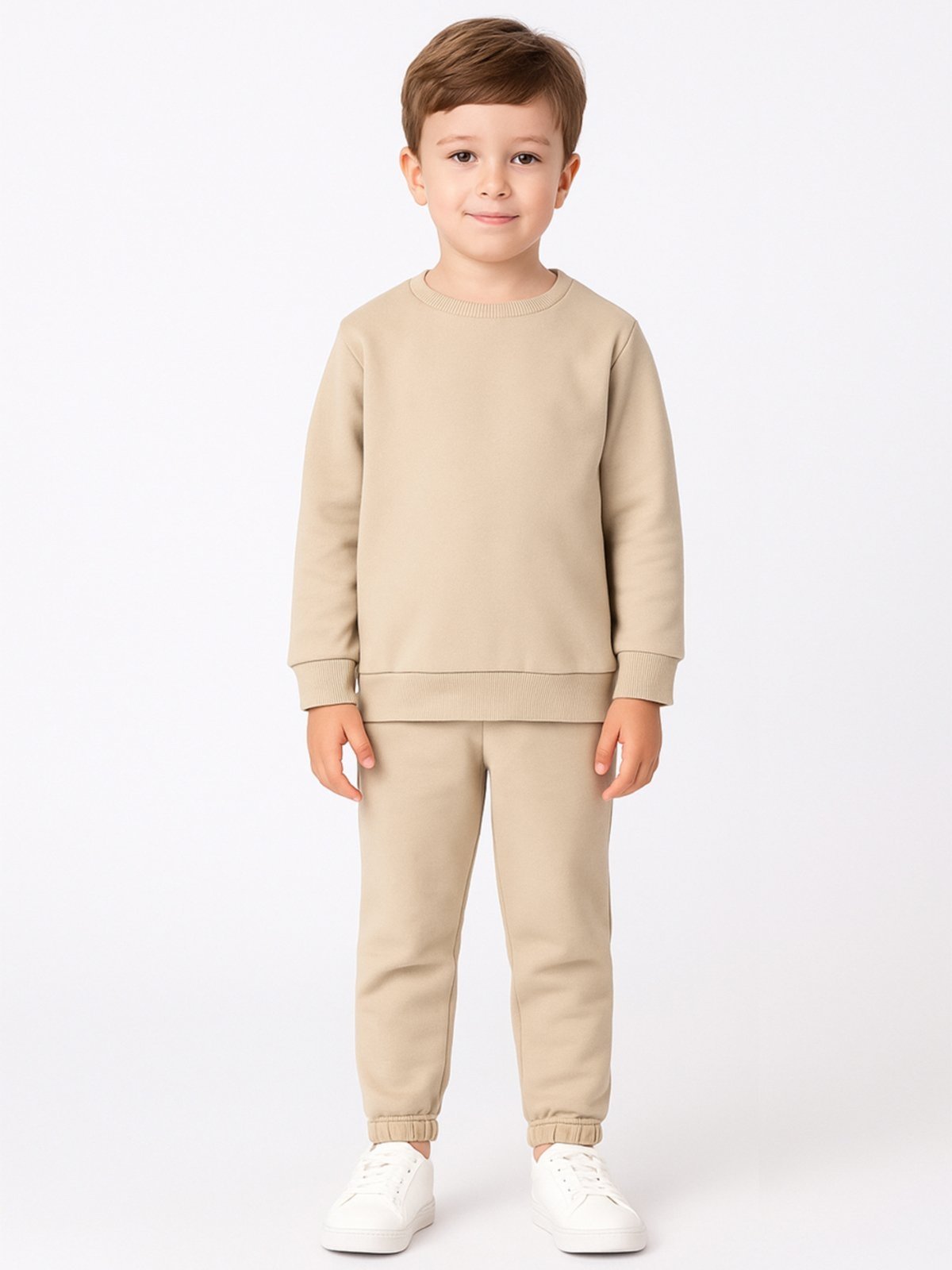 Infantil – Conjunto Bugbee Blusa Manga Longa e Calça Moletom Gola Redonda Liso Sem Estampa Menino Bege Areia Baunilha