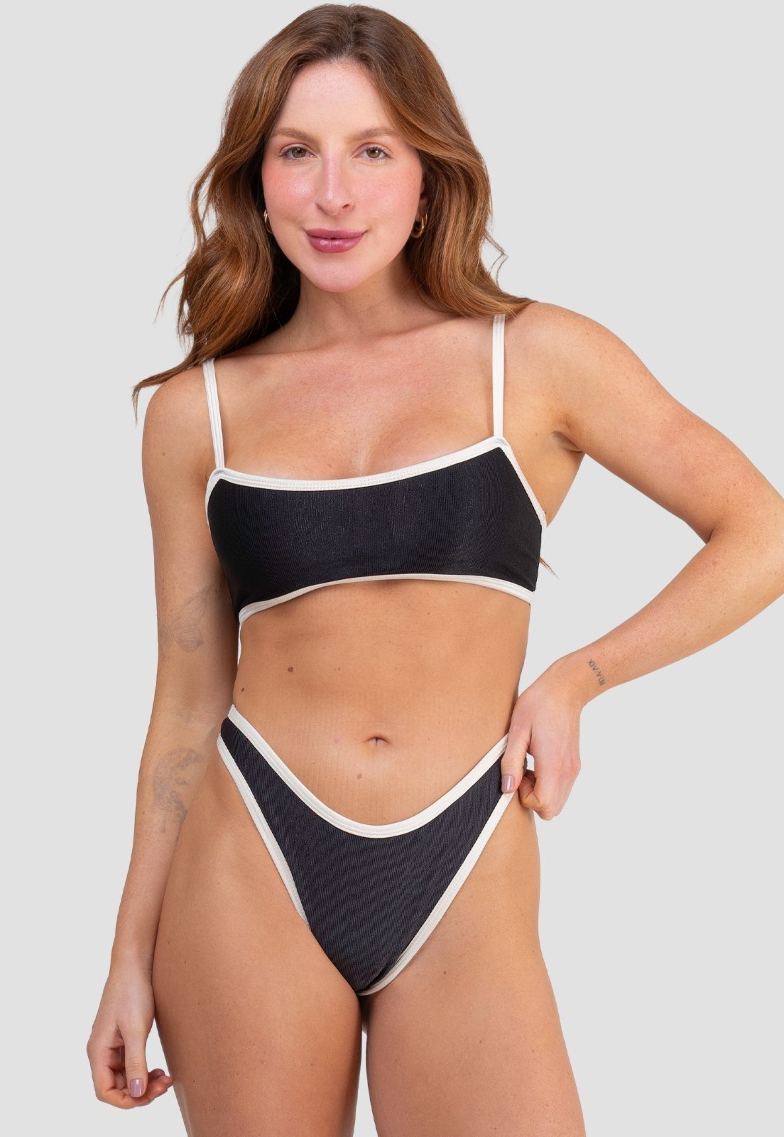 Biquini Feminino Mood Modas Regata Canelado Asa Delta Moda Praia Verão 340 Preto