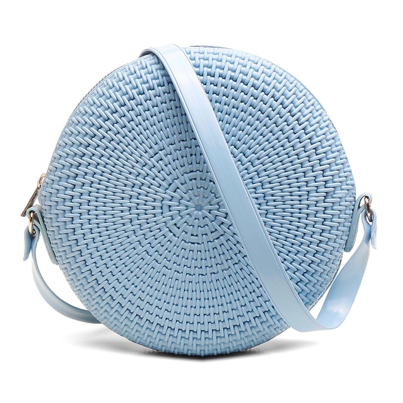 Bolsa Transversal Tiracolo Feminina Redonda Casual Pvc Azul