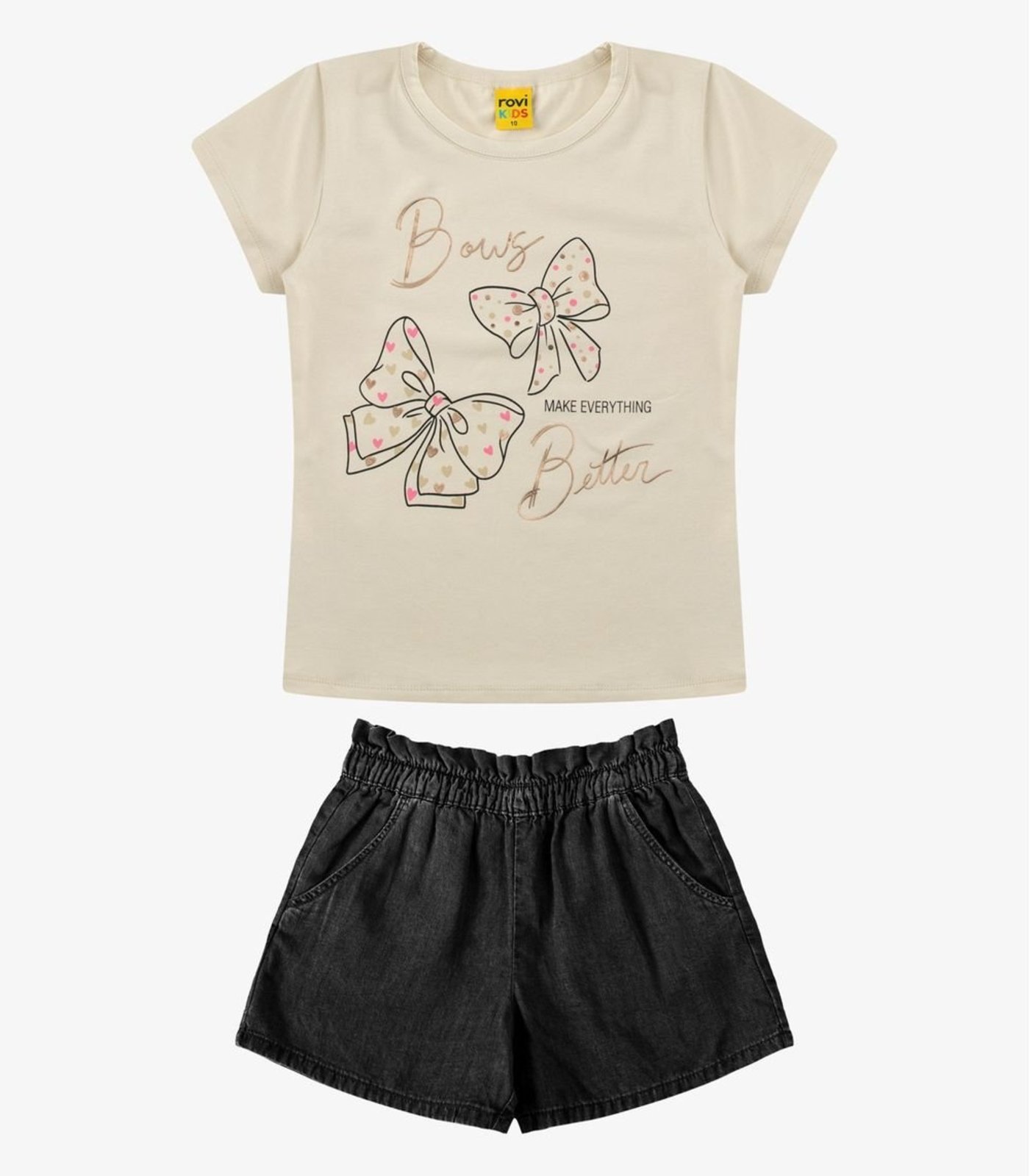 Infantil - Conjunto Blusa com Shorts Menina Rovi Bege
