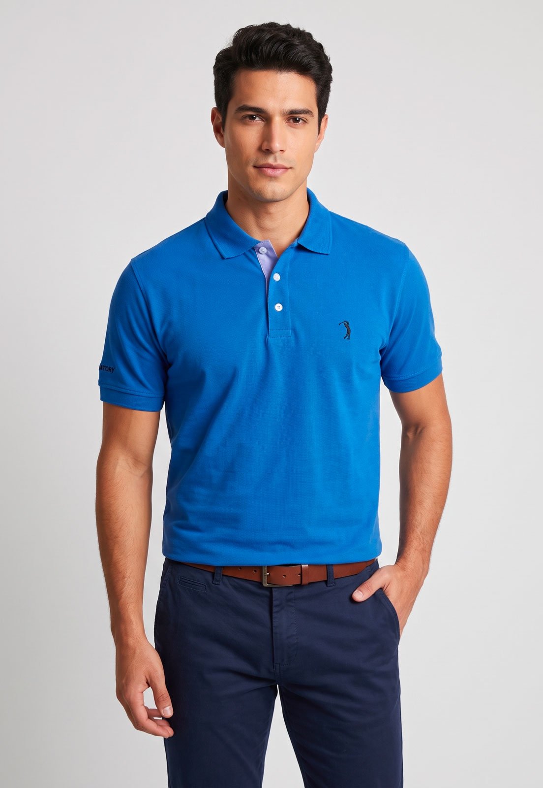Camisa Polo Masculina Aleatory Básica Azul