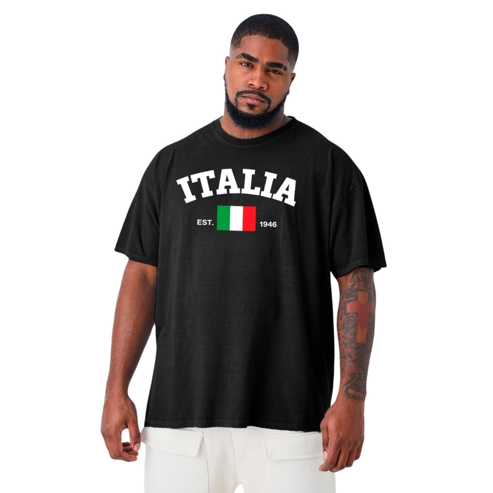 Camiseta Plus Size Masculina Camisa Gola Redonda Algodão Italia
