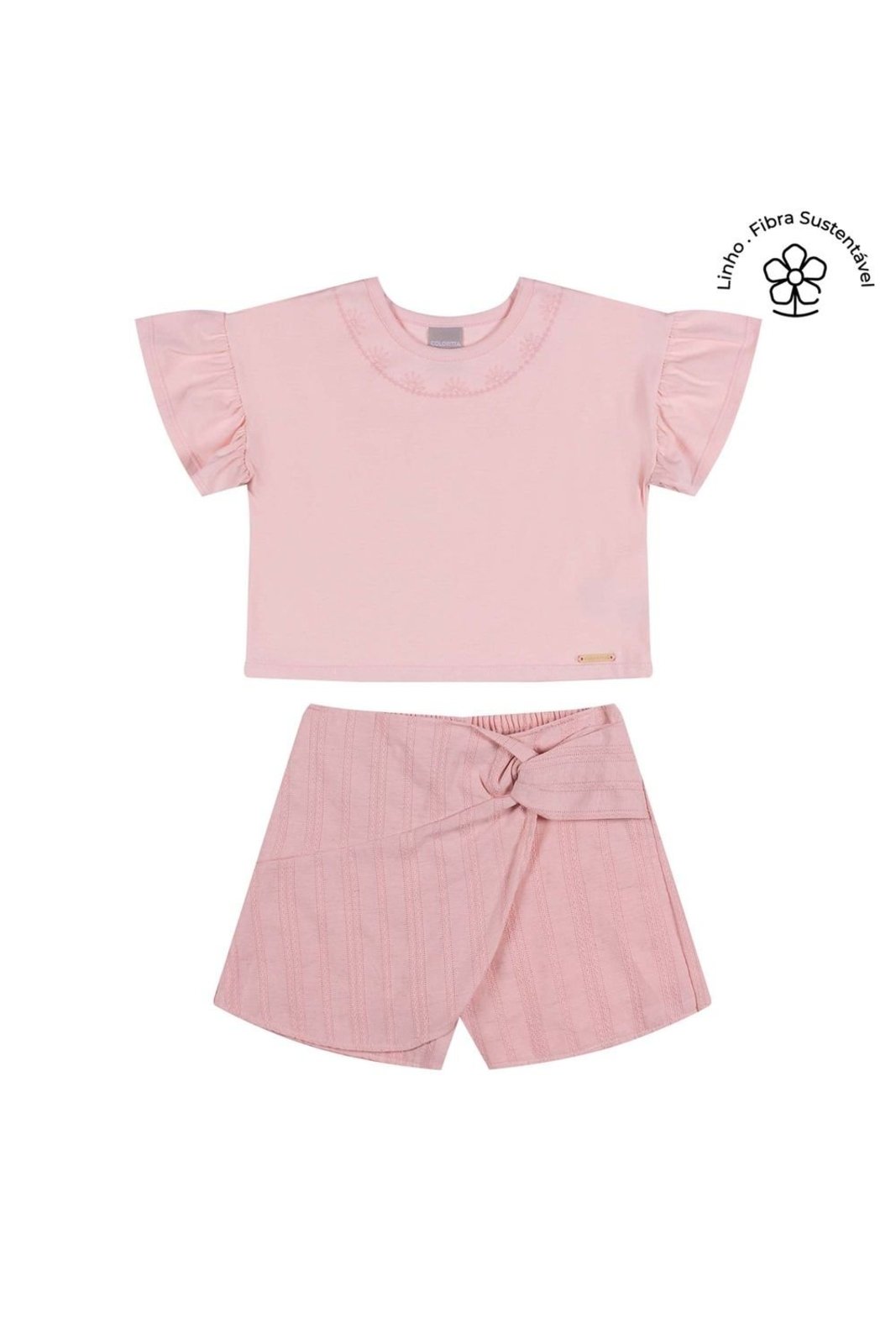 Infantil - Conjunto Menina Gola Bordada Colorittá Rosa