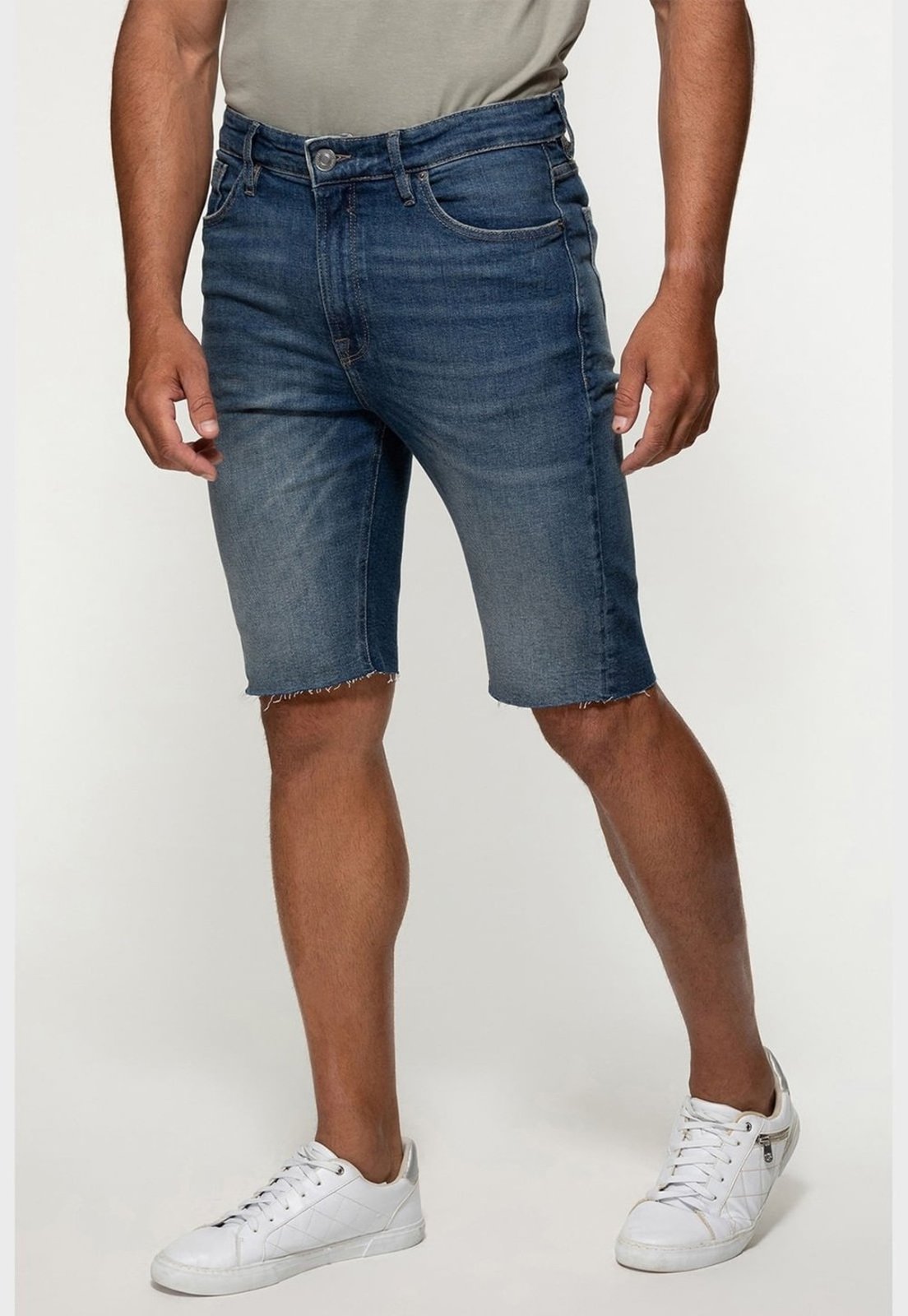 Bermuda Jeans Guess Barra A Fio Azul
