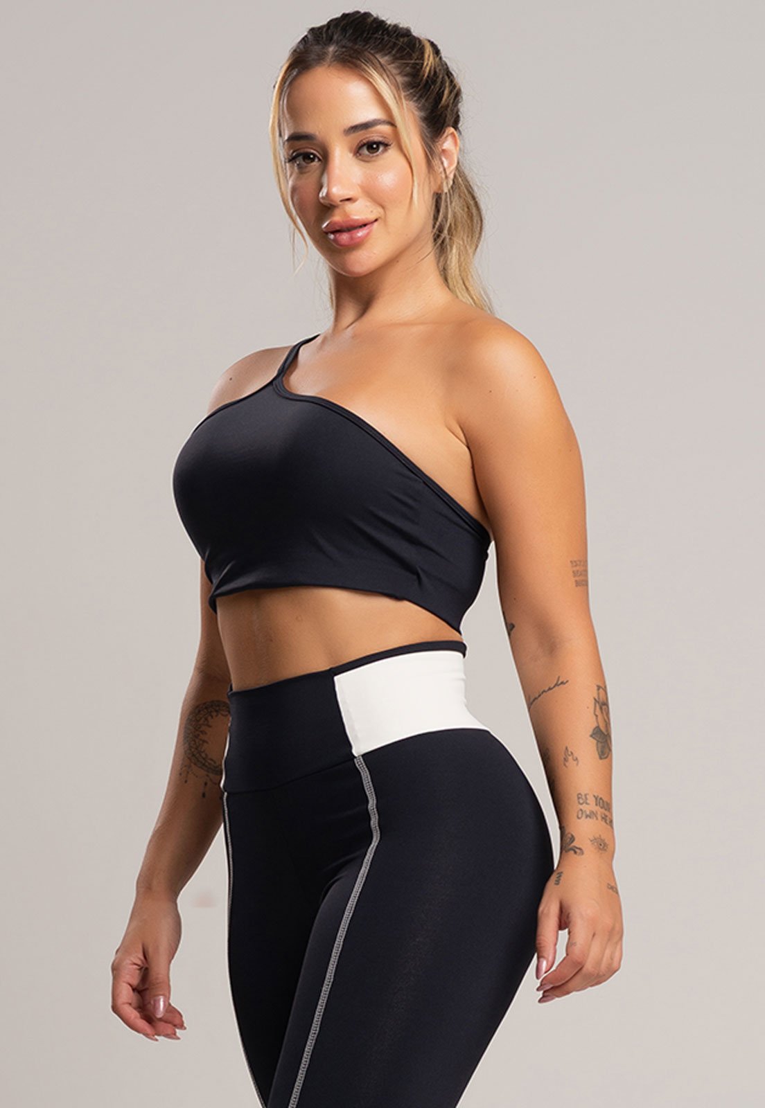 Top Cropped MVB Modas Fitness Duplo Alcinha Poliamida Preto
