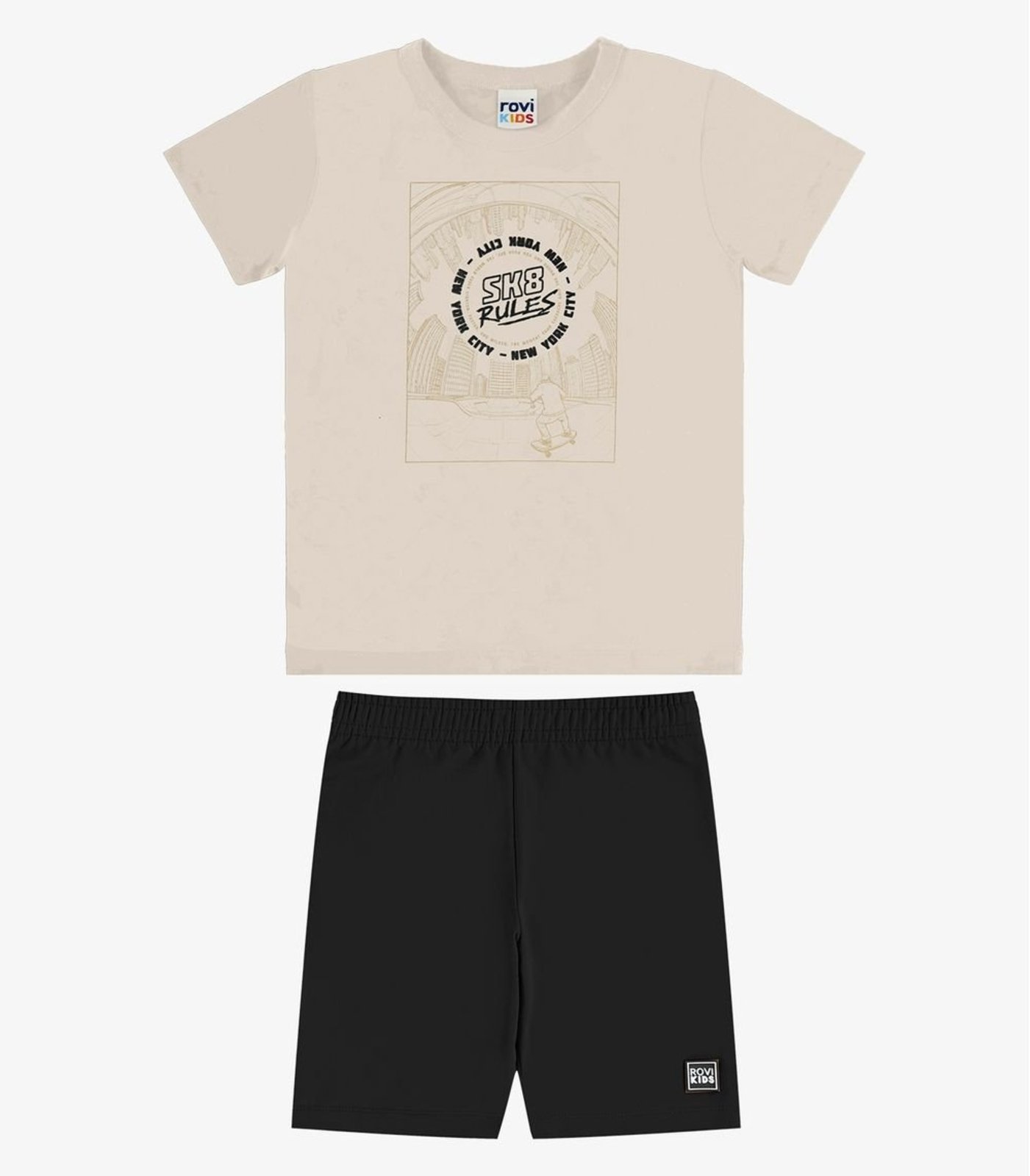 Infantil - Conjunto Camiseta Com Bermuda Rovi Bege
