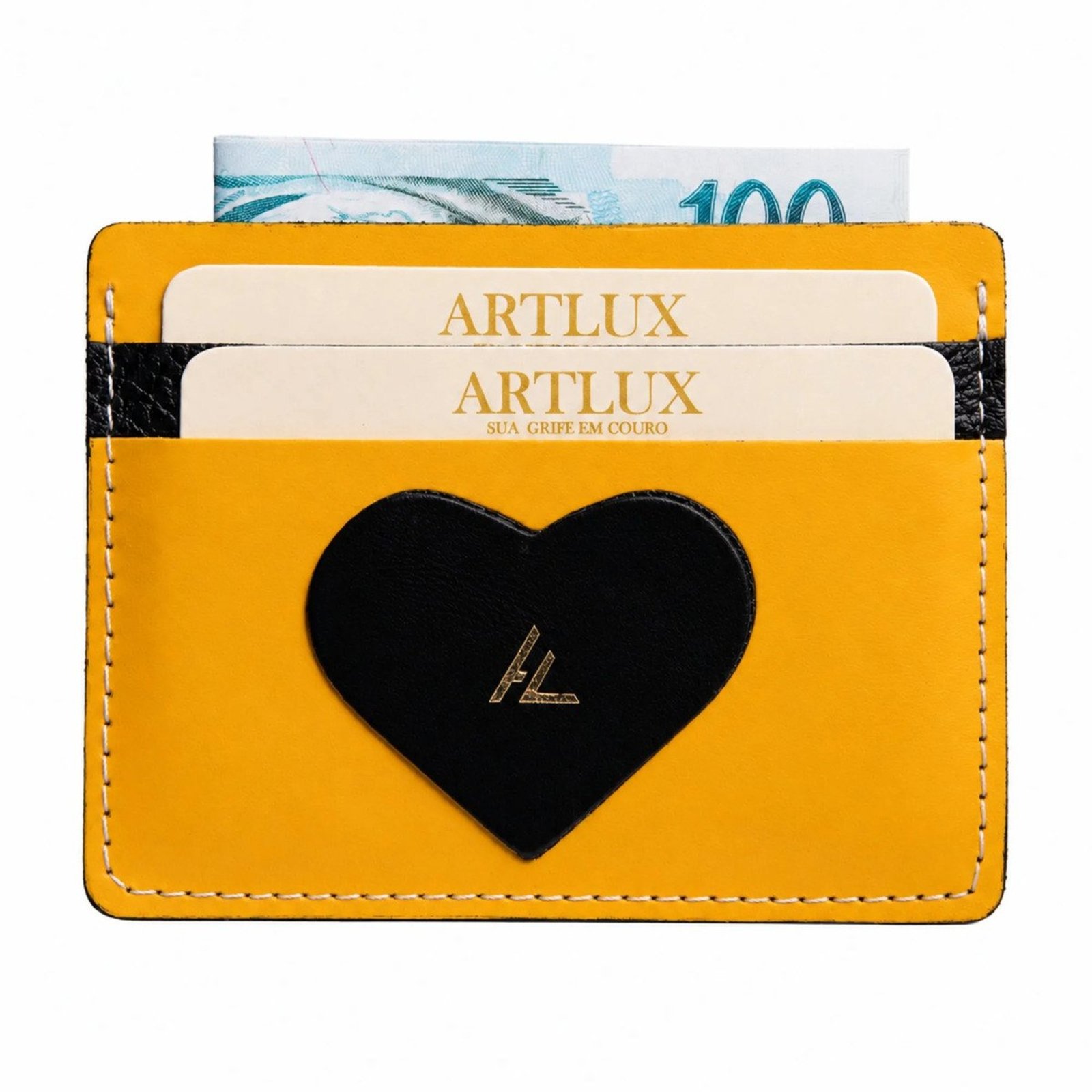 Porta Cartões e CNH em Couro Black Heart Artlux 3094 Amarelo