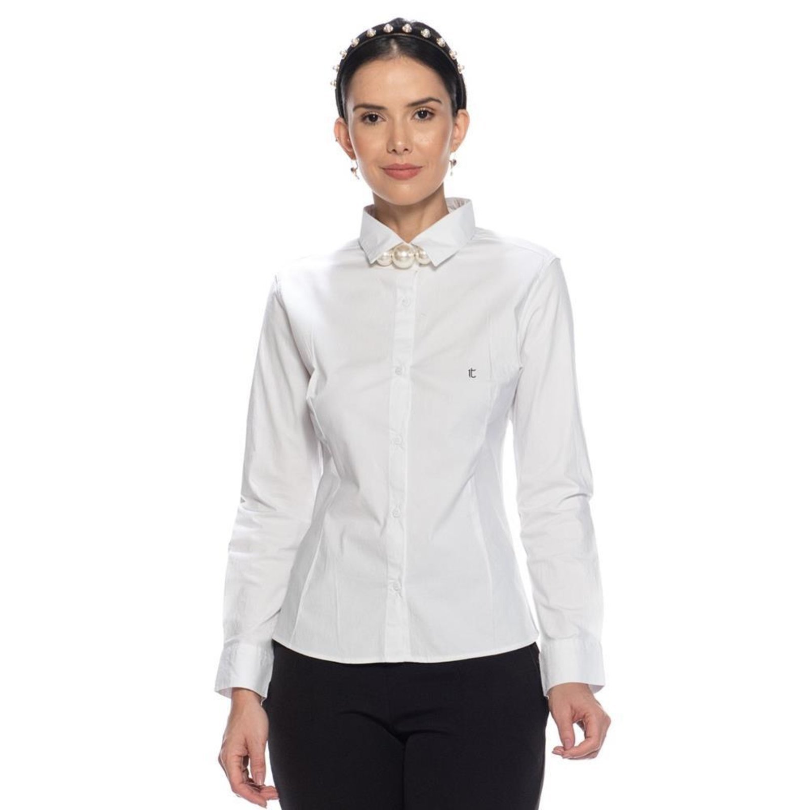 Camisa Camisete Feminina Algodão Botão Manga Longa Casual
