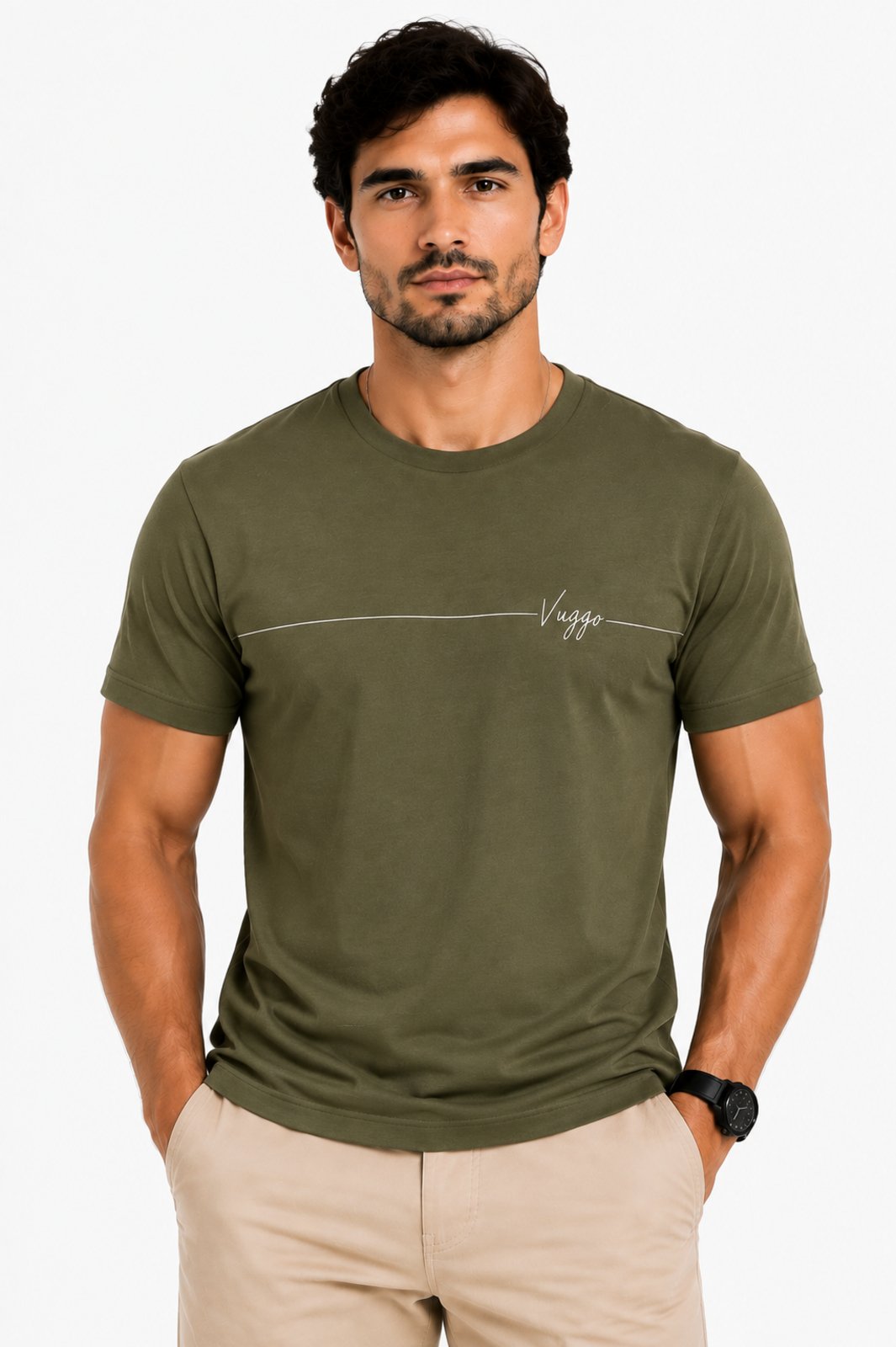 Camisa Masculina D Bell Outlet Fashion Algodão Basic Verde Oliva