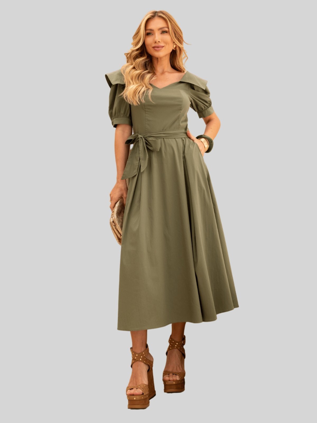 Vestido Miss e Misses Midi Karen C/ Gola E C/ Faixa Verde