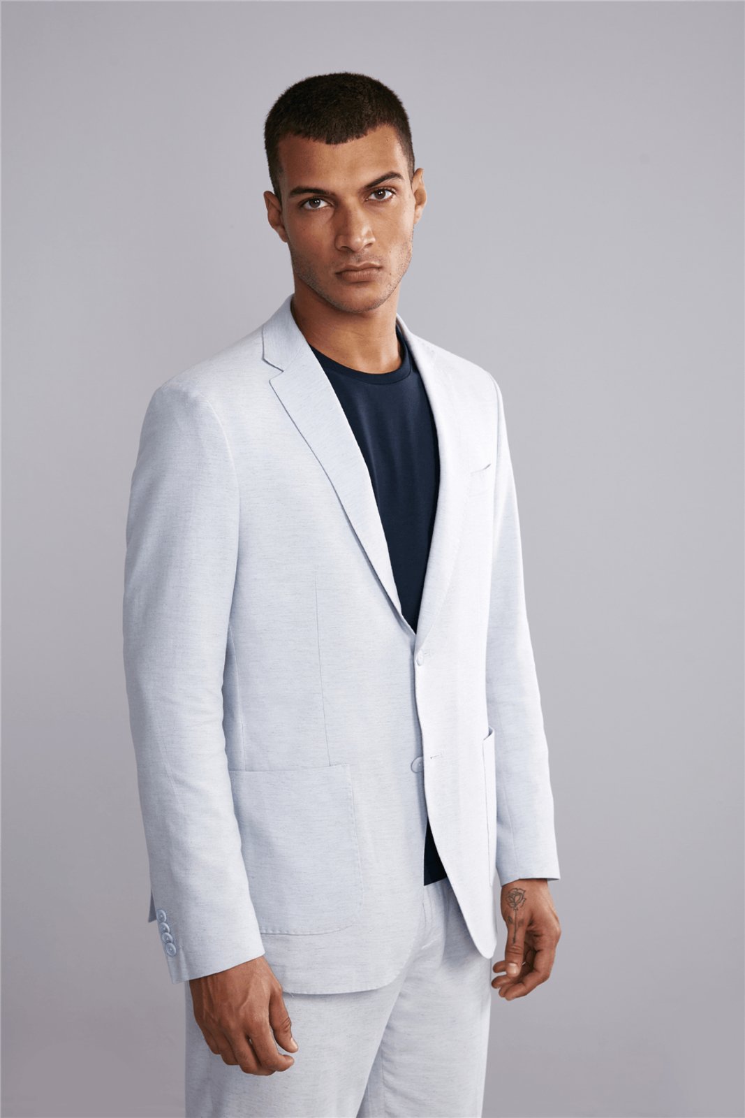 HIGHSTIL Blazer Alfaiataria Liso Linen Blend Slim Fit – Azul Claro