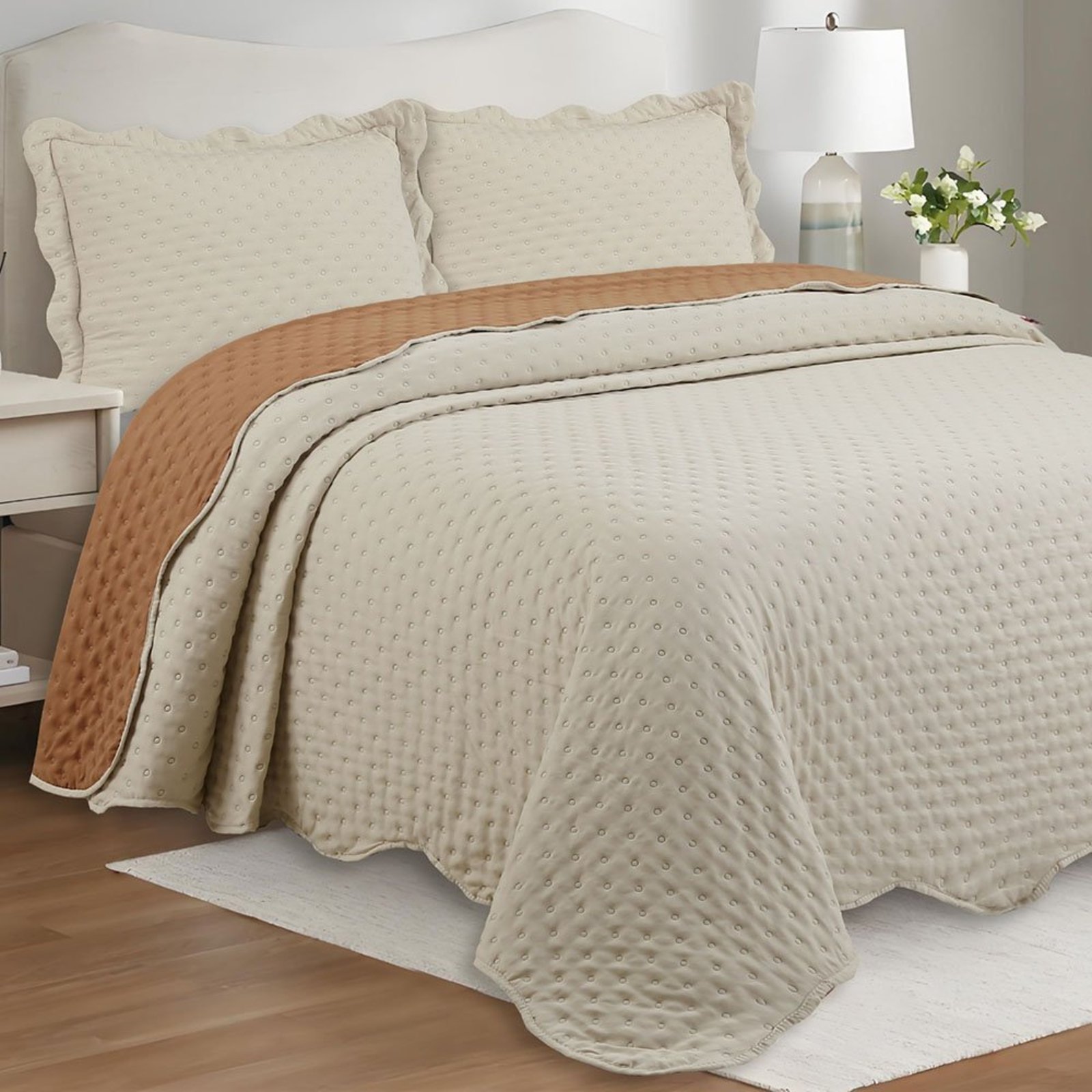 Kit Cobre Leito Bold Bicolour Queen Micropercal 300 Fios Colcha Dupla Face 3 Peças Damasco