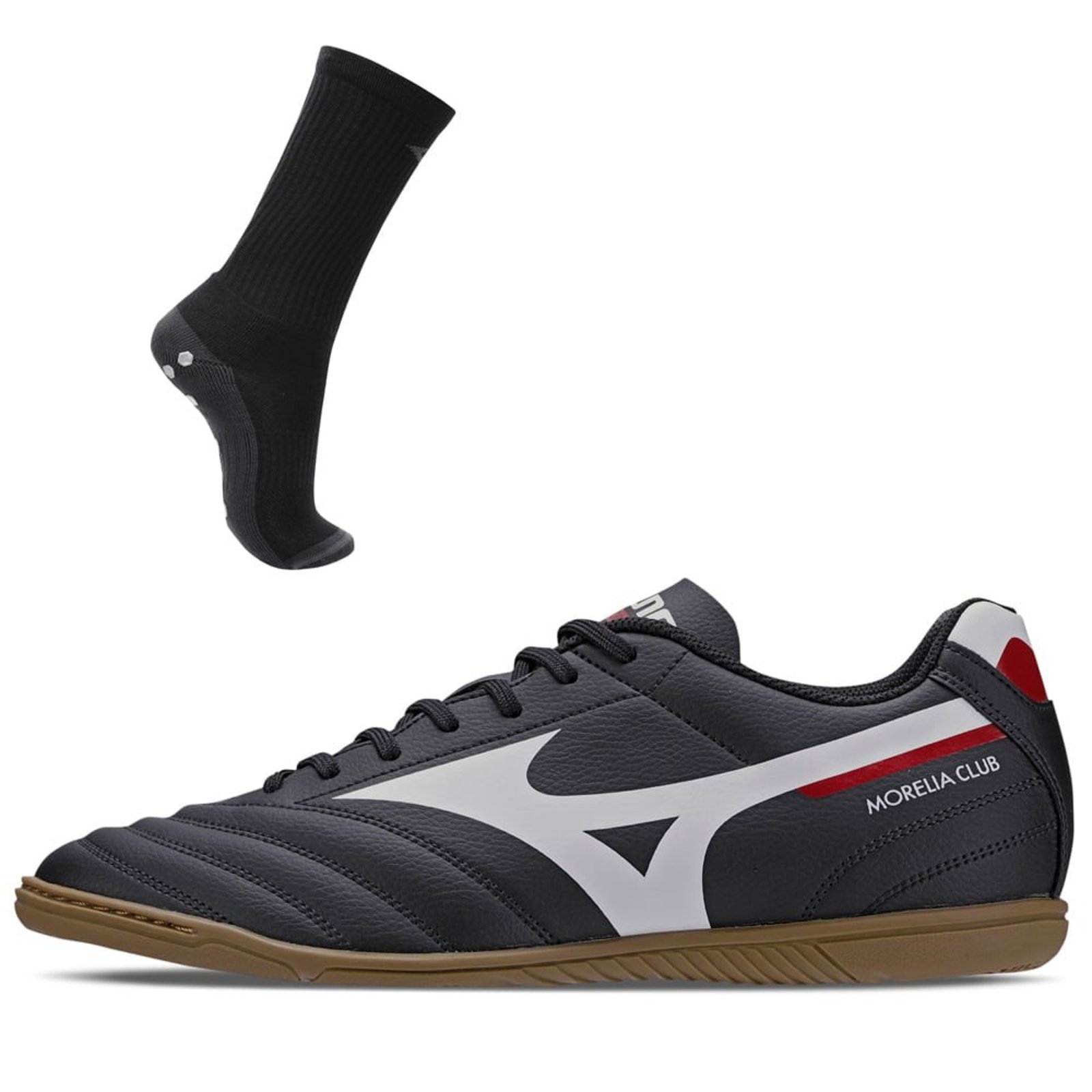 Kit 1 Chuteira Futsal Masculina Mizuno Morelia Club In e 1 Meia Antiderrapante Cano Médio