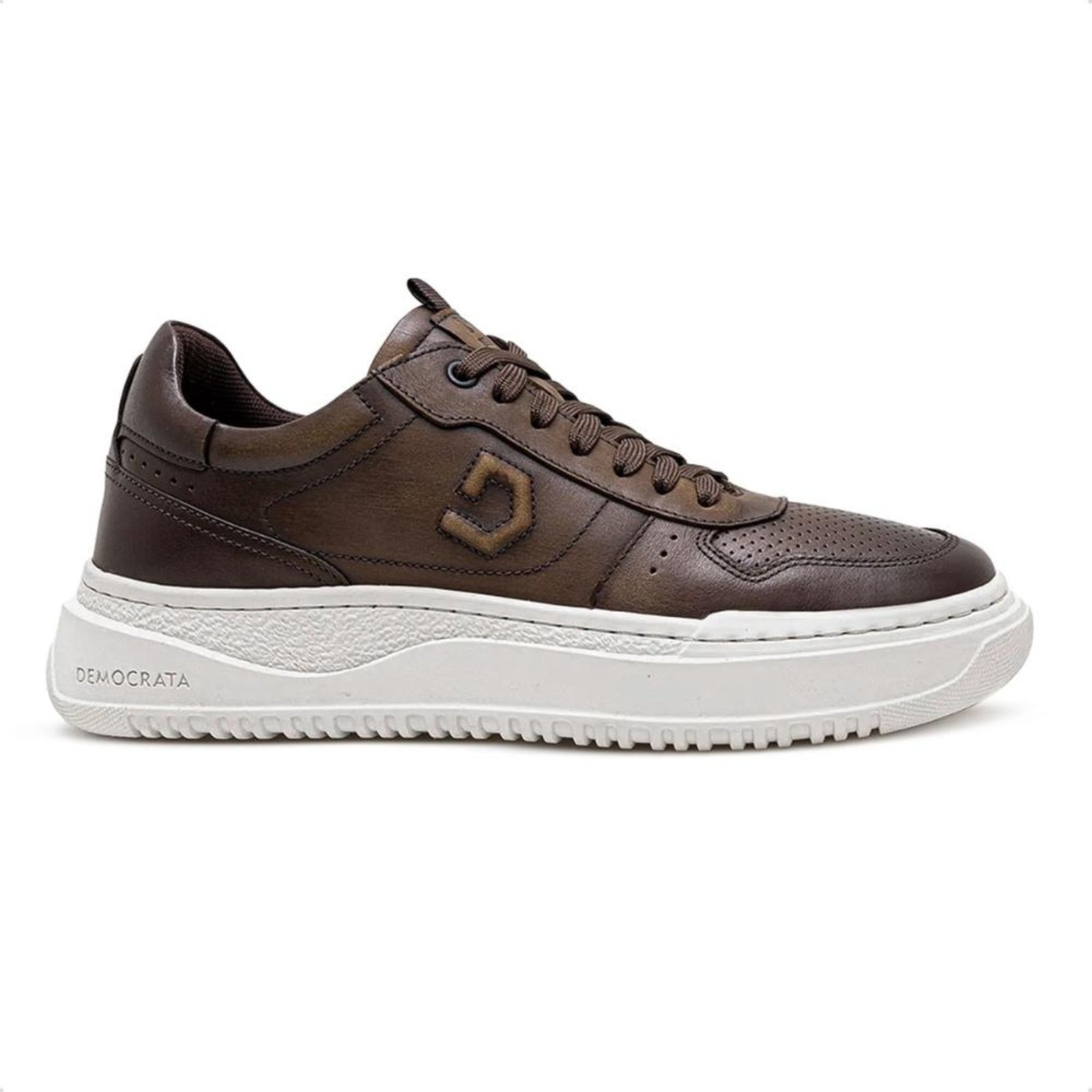 Tênis De Couro Democrata Masculino Denim Block 240501 Marrom