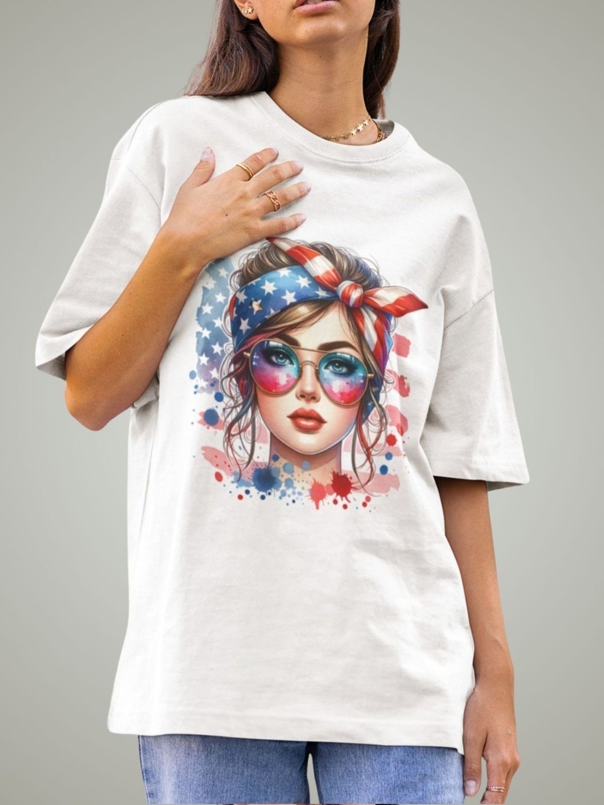 Camiseta Feminina GuGi Mulher Americana U.S.A Branco