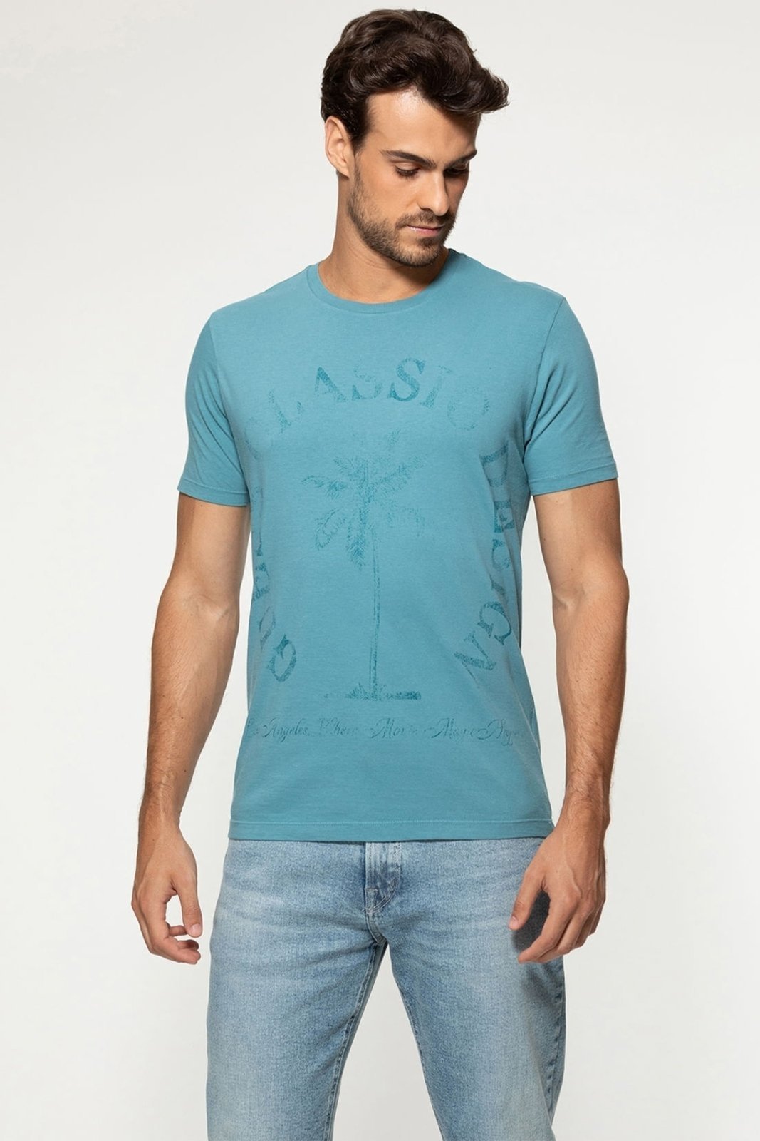 Camiseta Guess Silk Palmeira Azul