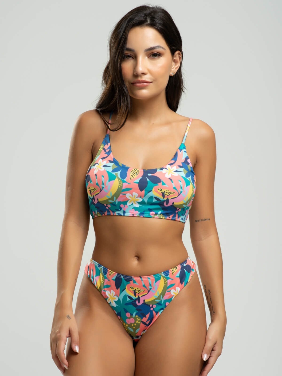 Biquini Faixa Calcinha Fio Duplo Estampado Proteção Uv 50+ Vicbela Flor