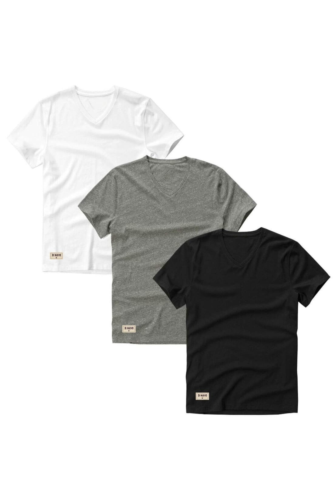 Kit 3 Camisetas Gola V Masculina Básicas Di Nuevo 100% Algodão 30.1