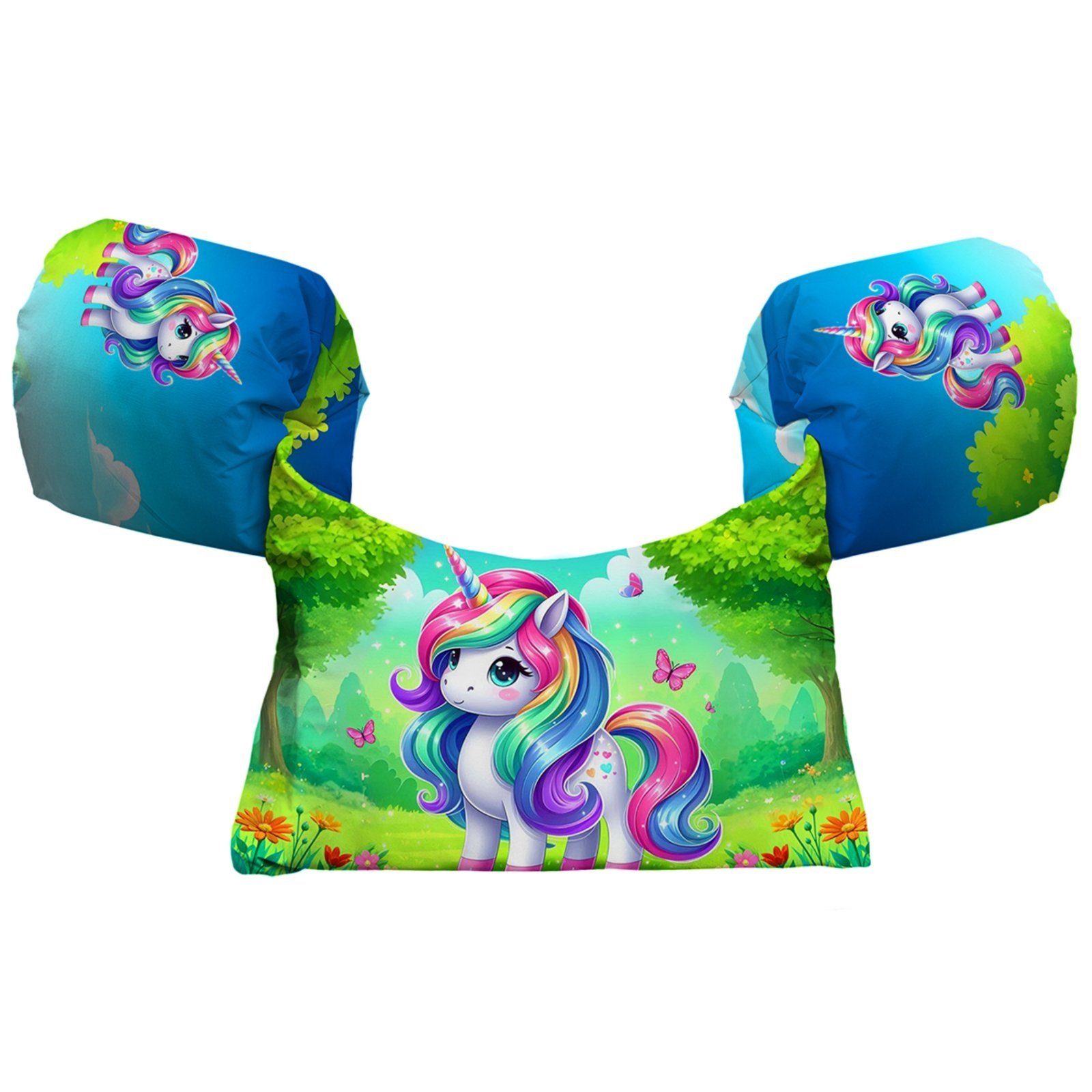 Vista 2 Colete Salva-Vidas Boia s Piscina Praia Estampa Unicórnio Floresta Benellys multicolorido Benellys multicolorido